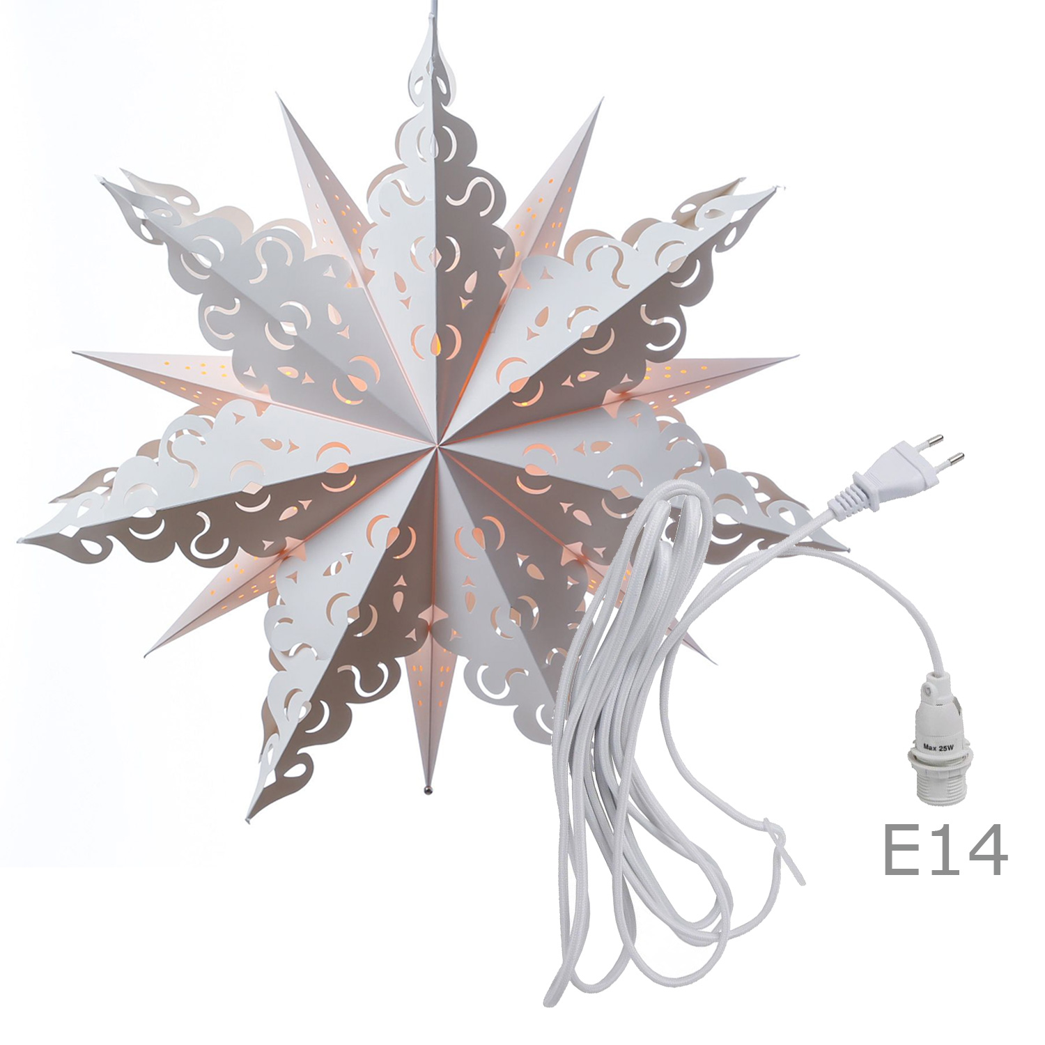 Papierstern CRYSTAL - hängend - D 62cm - inkl. E14 Fassung und Kabel - weiß Papierstern CRYSTAL - hängend - D 62cm - inkl. E14 Fassung und Kabel - weiß