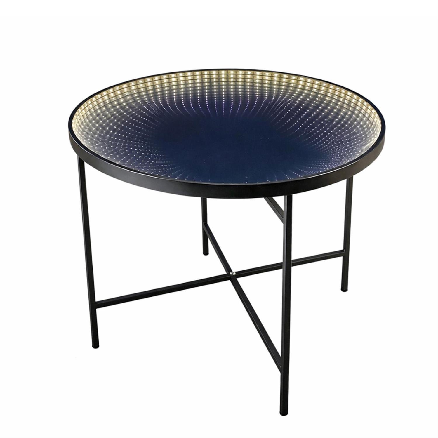 LED Tisch - rund - Endlos Optik - Infinity Spiegeltisch mit LED - D 49cm - Batterie - Timer