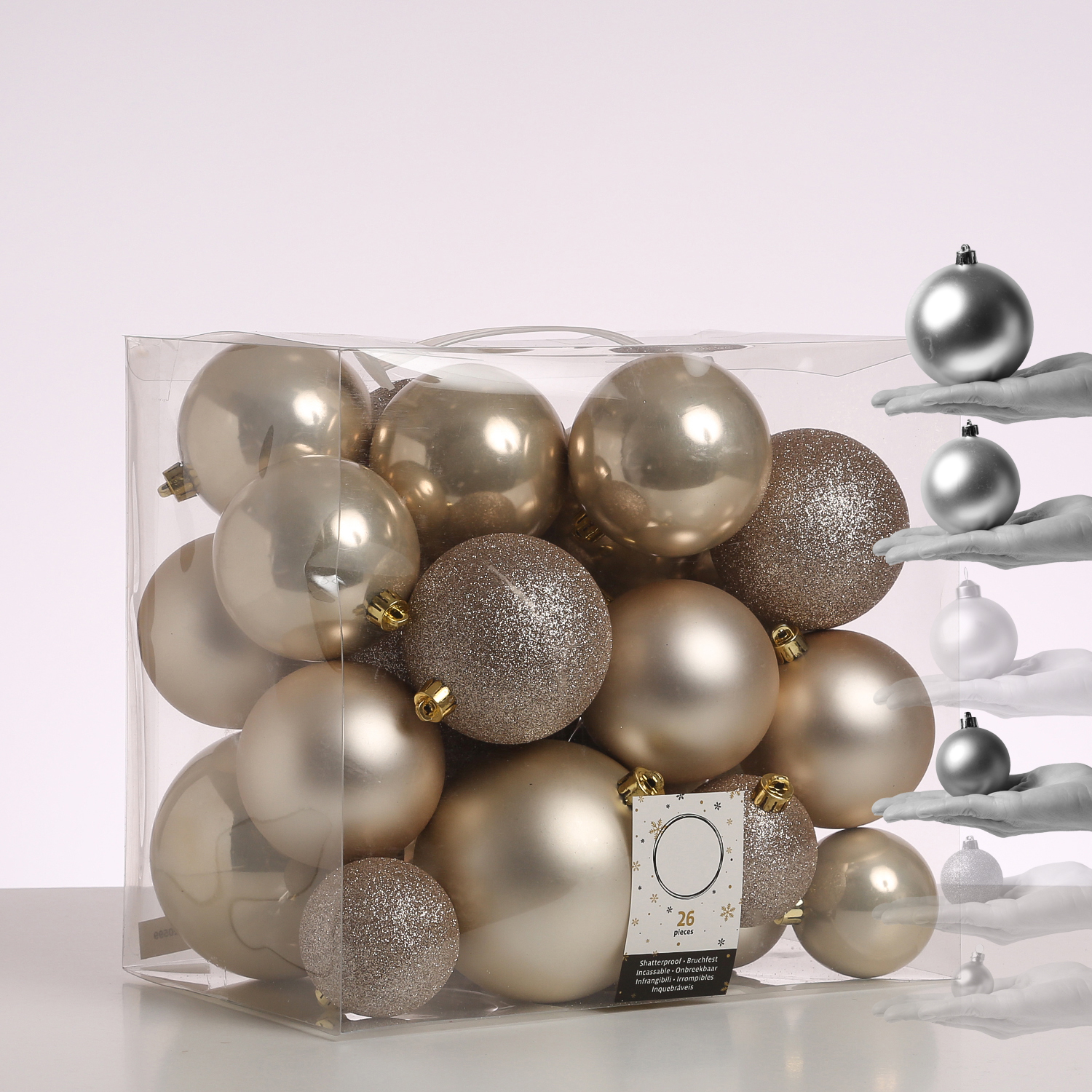Christbaumkugel - Weihnachtsbaumkugel - bruchfest - glänzend matt glitzernd - champagner - 26er Set Christbaumkugel - Weihnachtsbaumkugel - bruchfest - glänzend matt glitzernd - champagner - 26er Set