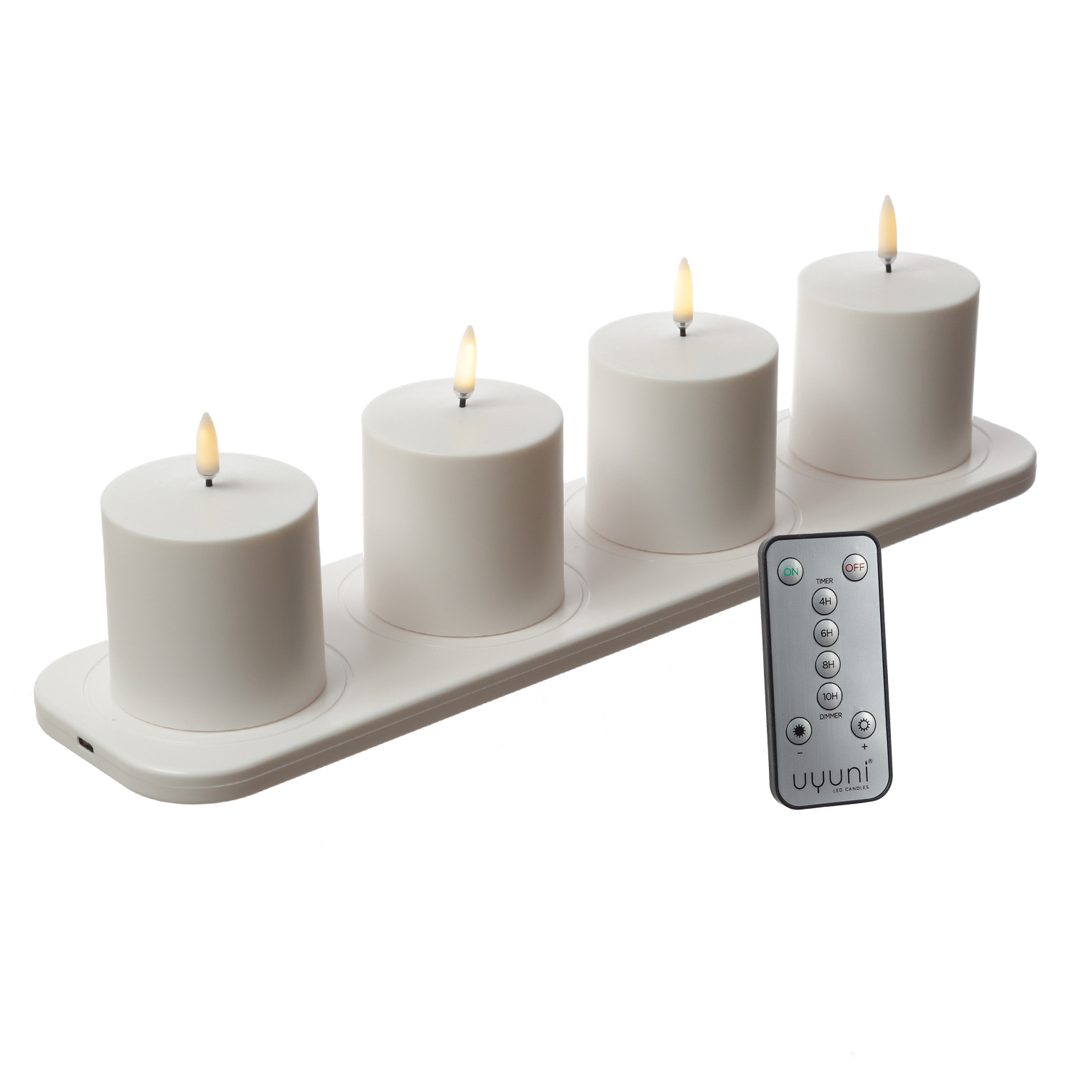 LED Kerzenset - 4 wiederaufladbare LED Kerzen mit Ladestation/Fernb. - Timer - für Innen/Außen