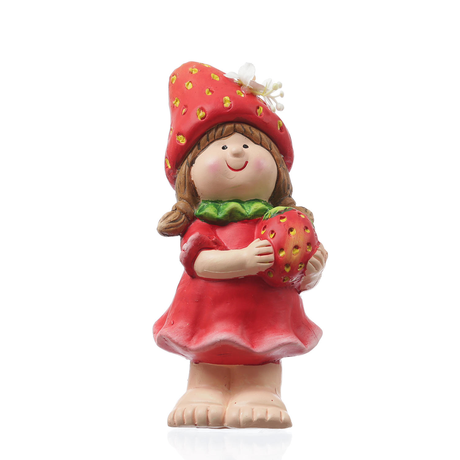 Dekofigur Erdbeermädchen Lotte - niedliche Gartenfigur mit Erdbeere - Keramik  - H: 18,5cm - rot