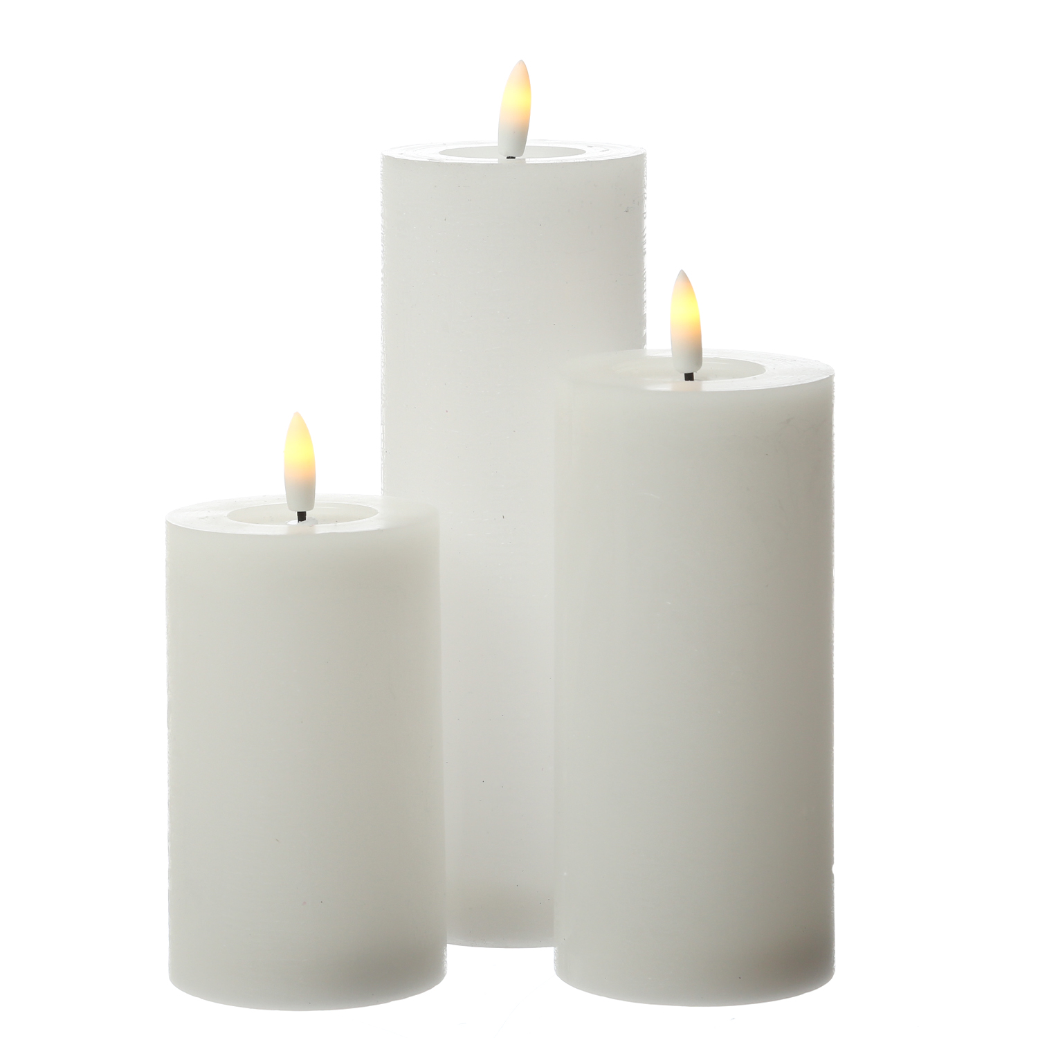 LED Kerzenset LINA - Rustik-Optik - Echtwachs - 3 Größen - D: 7cm - Timer - weiß - 3er Set