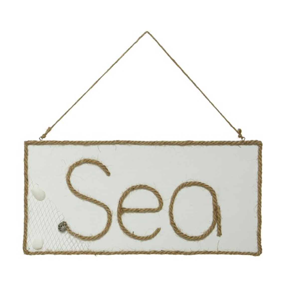 Wandschild SEA - Holzschild - Wanddeko - Schriftzug aus Juteseil - Seilhalterung - H: 20cm