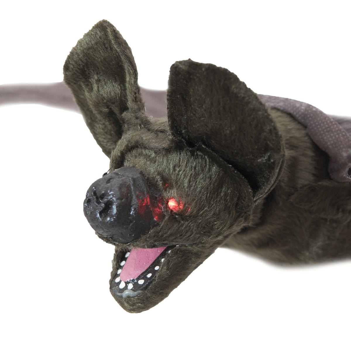 Animierte Fledermaus - 90cm Halloween Figur zum Hängen - bewegt Kopf und Flügel - rote Blinkaugen
