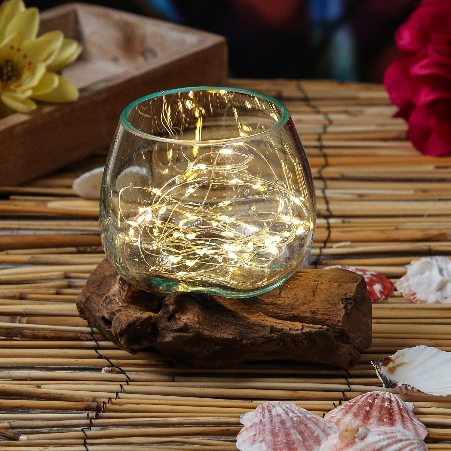 Glasschale auf Wurzelholz - Dekoschale - D: 14cm - natur