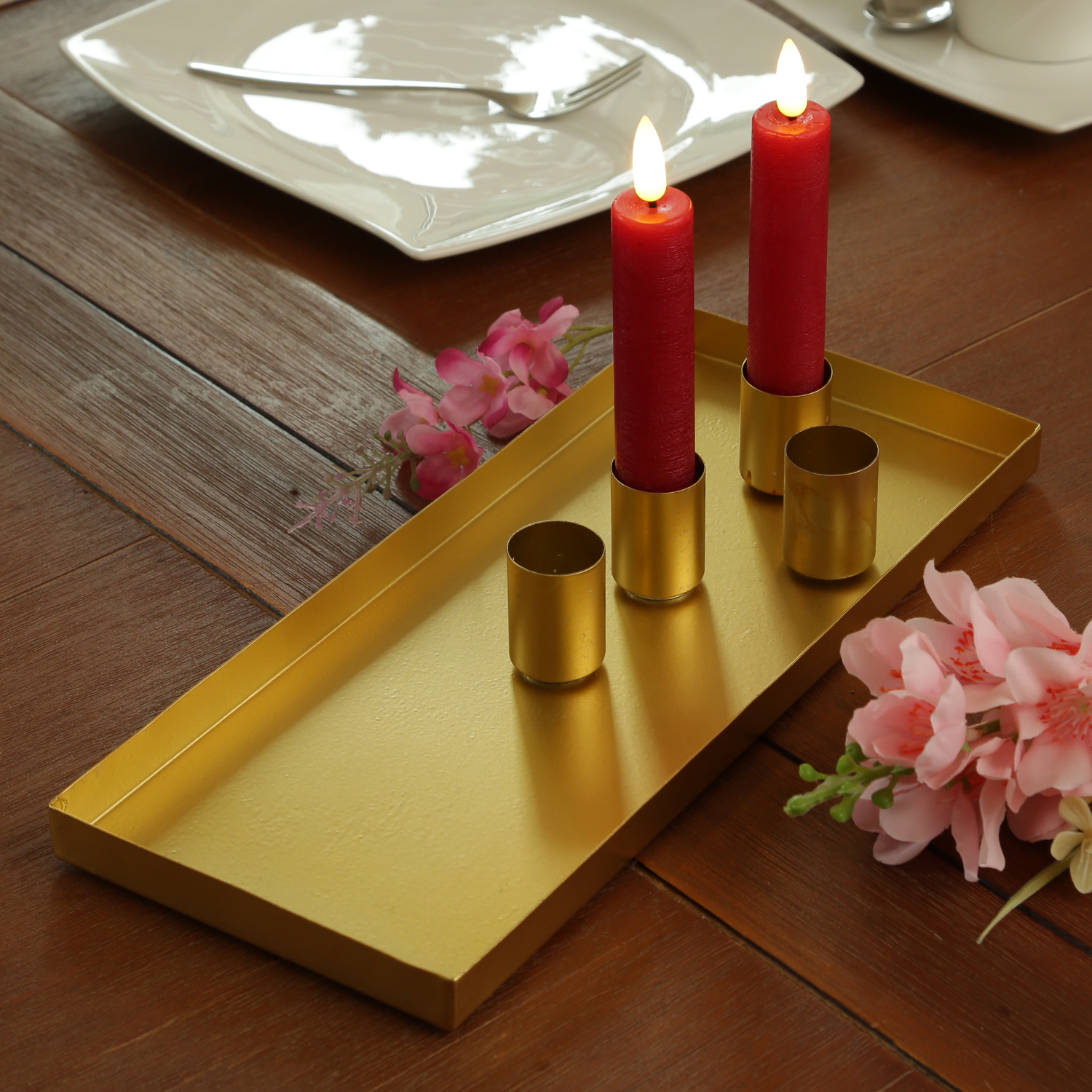 Stabkerzenhalter magnetisch - Kerzenständer für 4 Stabkerzen - Kerzentablett - 29x12cm - gold Stabkerzenhalter magnetisch - Kerzenständer für 4 Stabkerzen - Kerzentablett - 29x12cm - gold