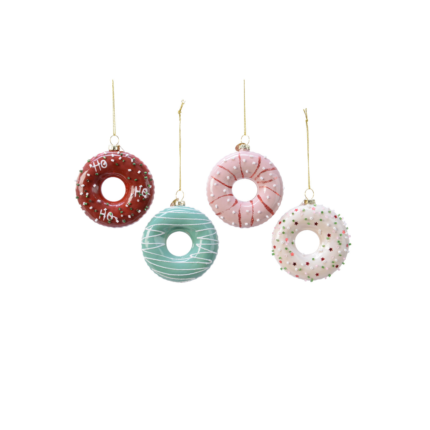 Weihnachtsbaumschmuck DONUT - Glas - inkl. Aufhänger - glänzend mit Verzierung - H: 8,5cm - rosa Weihnachtsbaumschmuck DONUT - Glas - inkl. Aufhänger - glänzend mit Verzierung - H: 8,5cm - rosa