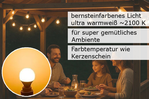 Illu-/Partylichterkette 10m - Außenlichterkette - Made in Germany - 10 ultra-warmweiße LED Kugeln