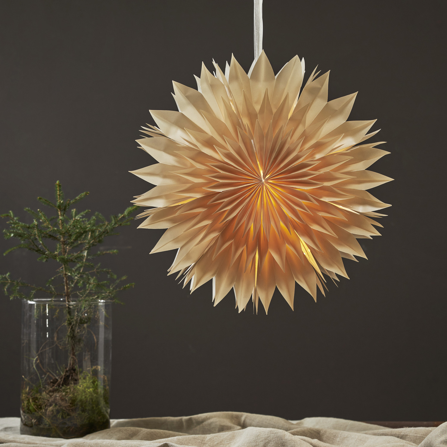 Papierstern EISBLUME - hängend - D: 50cm - mit Band - beige Papierstern EISBLUME - hängend - D: 50cm - mit Band - beige