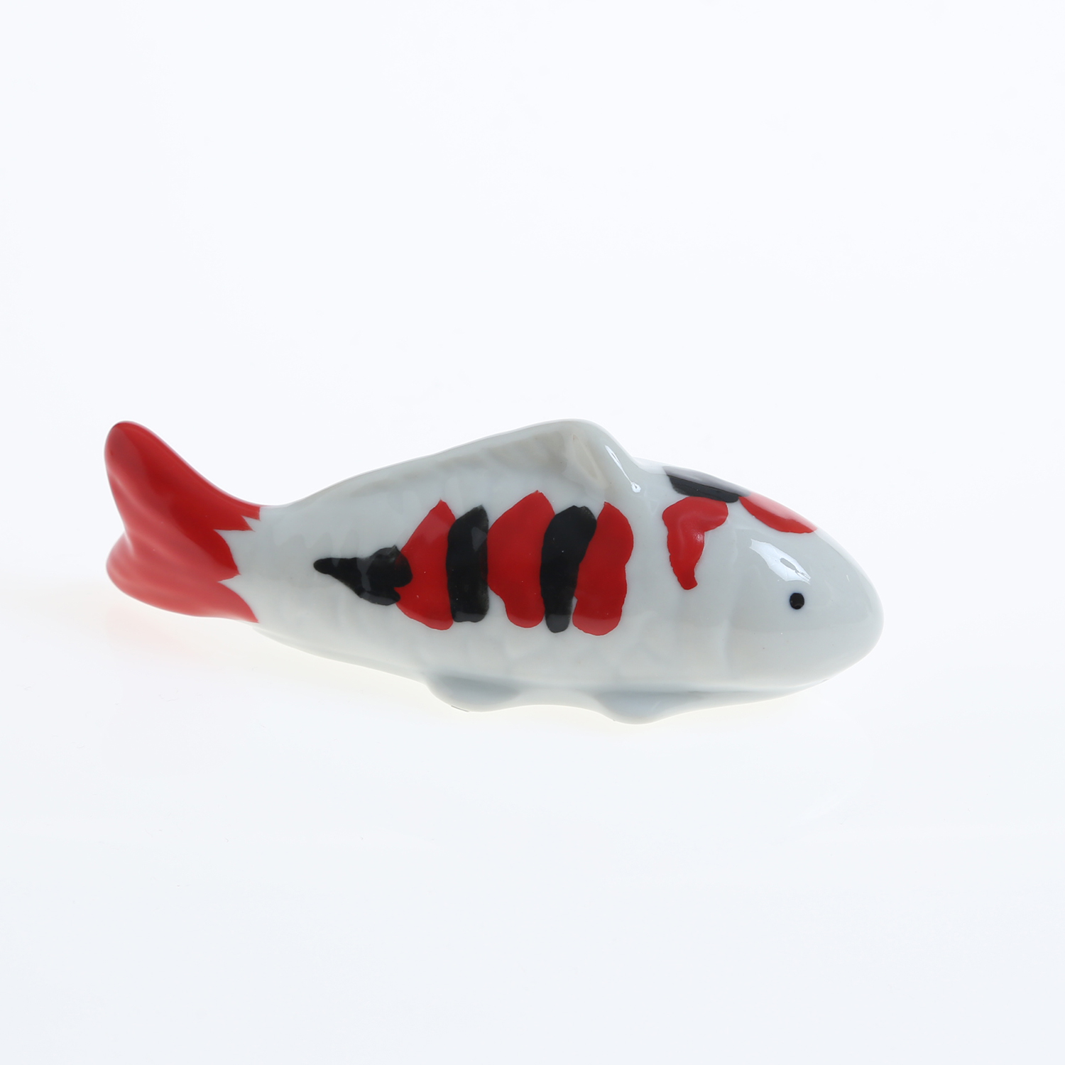 Teichdeko Fisch ZEUS - Dekofigur - Porzellan - schwimmend - L: 10cm - weiß, schwarz, rot