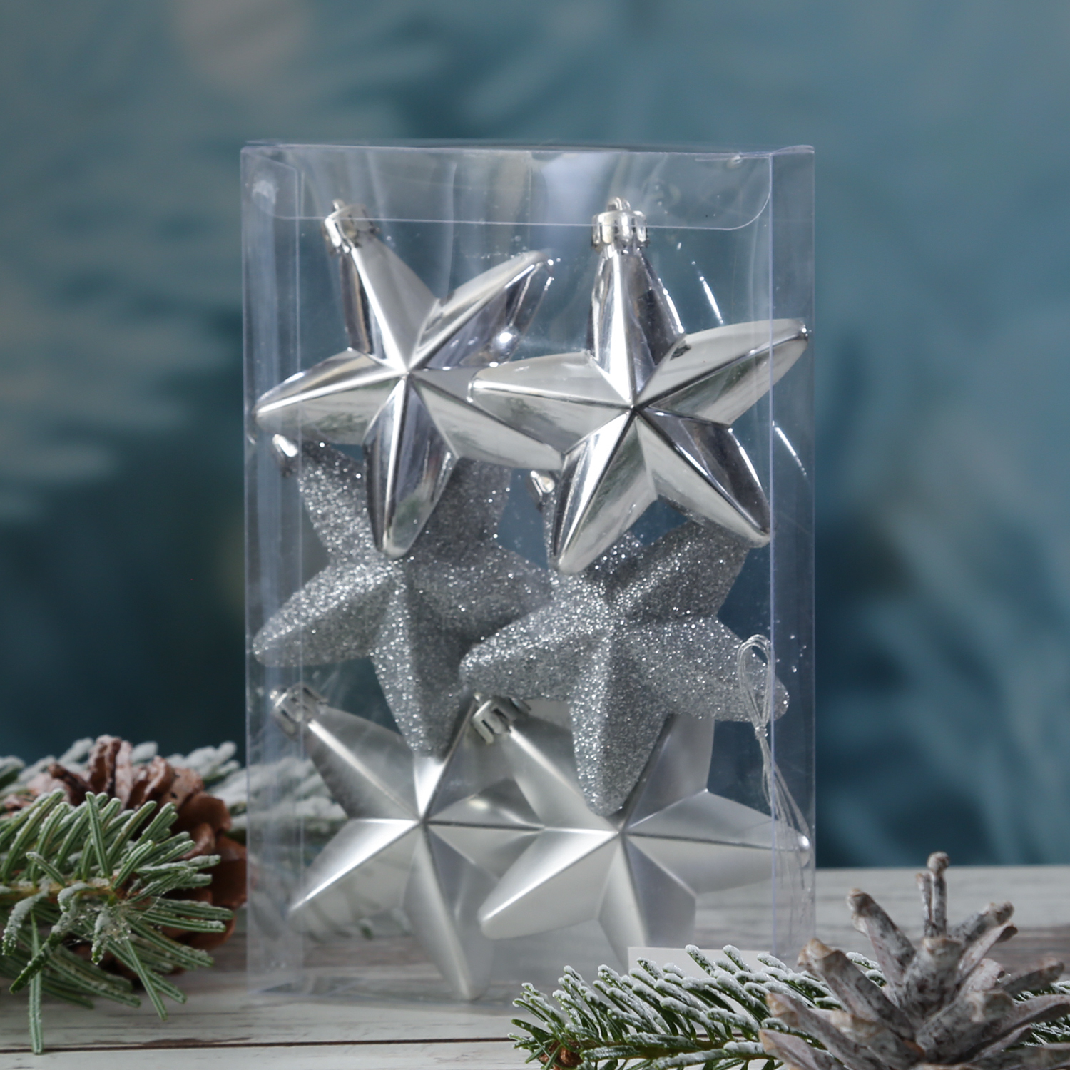 Christbaumschmuck STERN - Weihnachtsschmuck - bruchfest - glänzend matt glitzernd - silber - 6 Stk. Christbaumschmuck STERN - Weihnachtsschmuck - bruchfest - glänzend matt glitzernd - silber - 6 Stk.