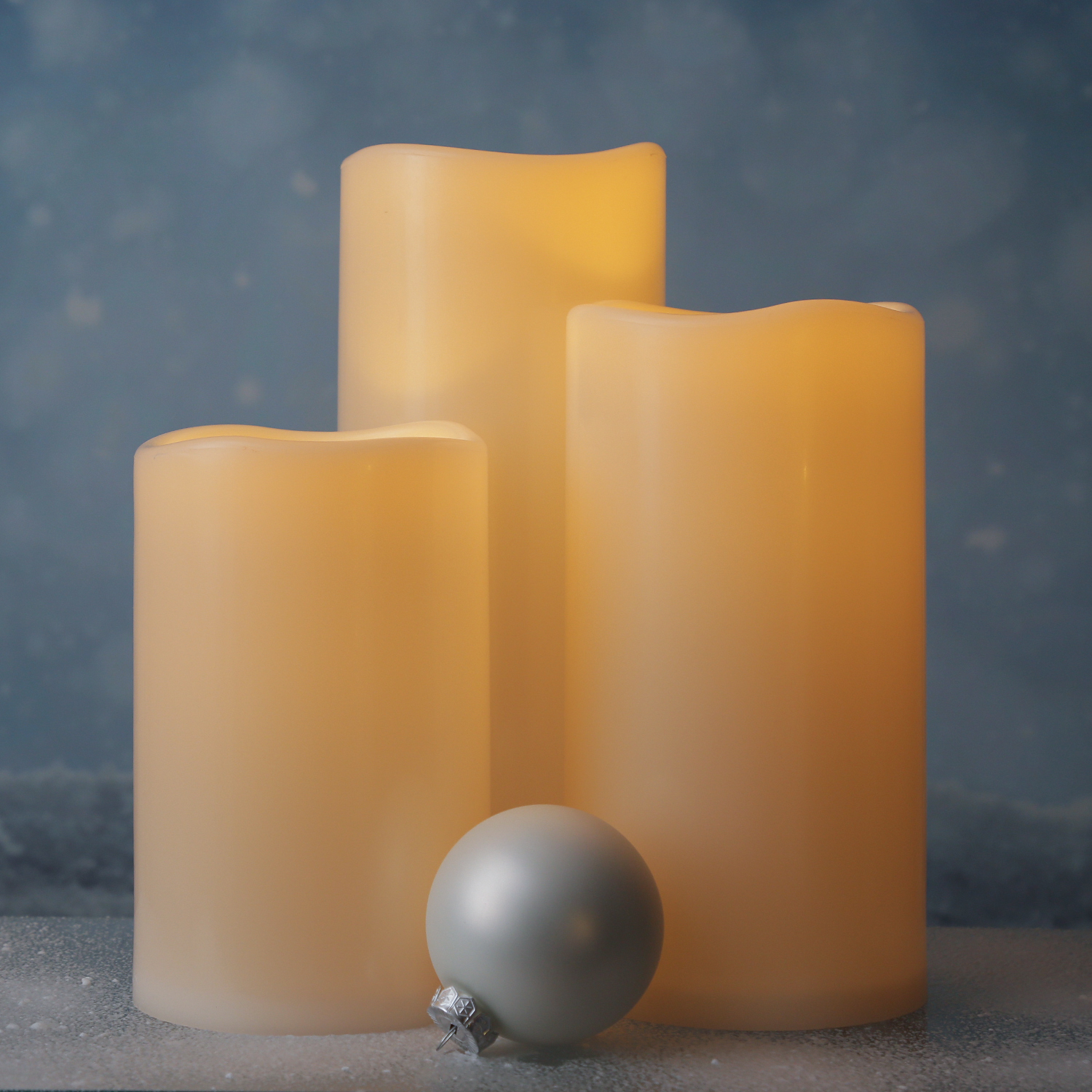 LED Kerzenset XXL - Kunststoff - 3 Größen - D: 12,5cm - Timer - für Außen - creme - 3er Set