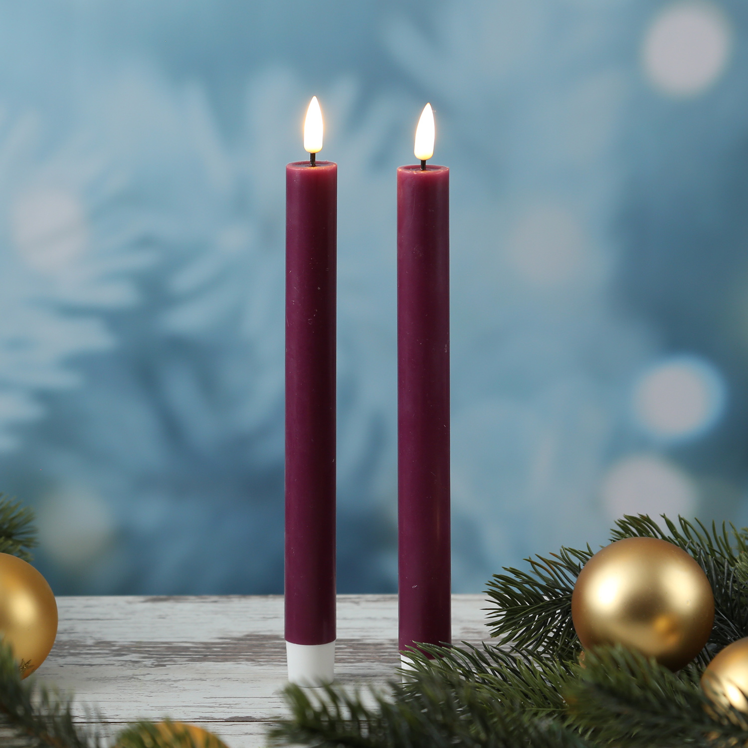 LED Stabkerzen MIA - Echtwachs - realistische 3D Flamme - H: 24cm - beere - 2 Stk LED Stabkerzen MIA - Echtwachs - realistische 3D Flamme - H: 24cm - beere - 2 Stk