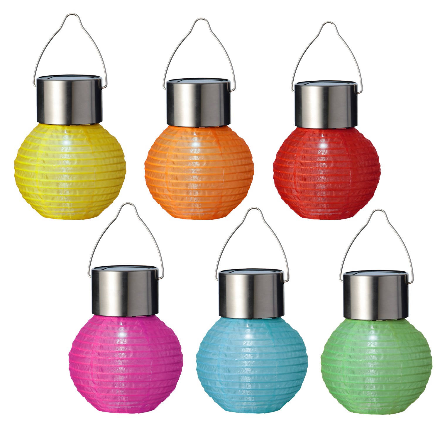 LED Solar Mini Lampions - kaltweiße LED - H: 9,5cm - D: 7cm - Lichtsensor - bunt - 6er Set