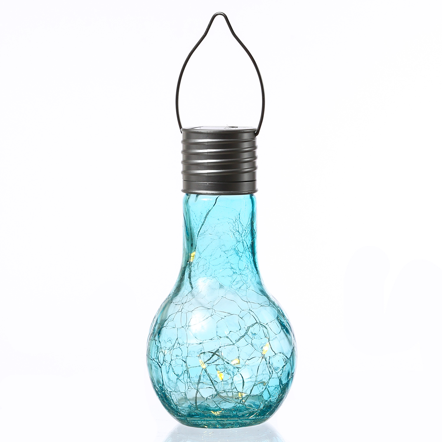 LED Solar Glühbirnen CRACKLE GLOW - warmweiße LED Drahtlichterkette - H: 17cm - bunt - 4er Set