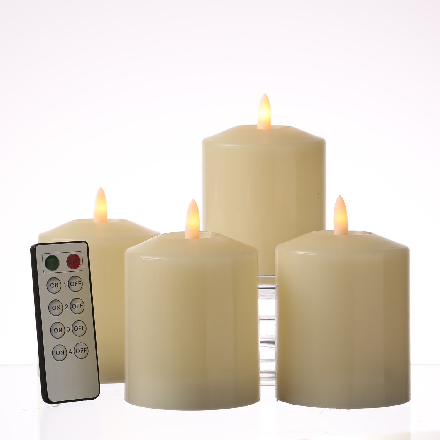 LED Kerzenset - Echtwachs - flackernde 3D Flamme - H: 11,5cm - Fernbedienung - creme - 4er Set LED Kerzenset - Echtwachs - flackernde 3D Flamme - H: 11,5cm - Fernbedienung - creme - 4er Set