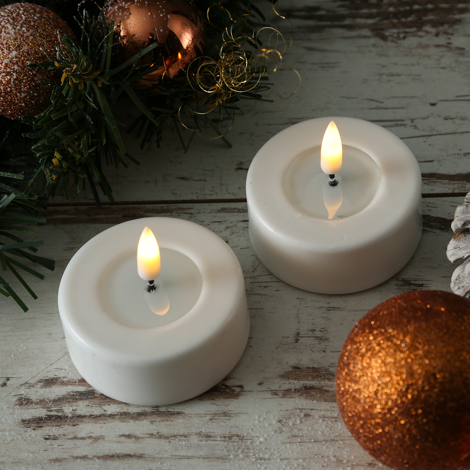 LED Teelicht MIA - Kunststoff - realistische 3D Flamme - H:4,5cm - D:6,1cm - Batterie - weiß - 2Stk. LED Teelicht MIA - Kunststoff - realistische 3D Flamme - H:4,5cm - D:6,1cm - Batterie - weiß - 2Stk.