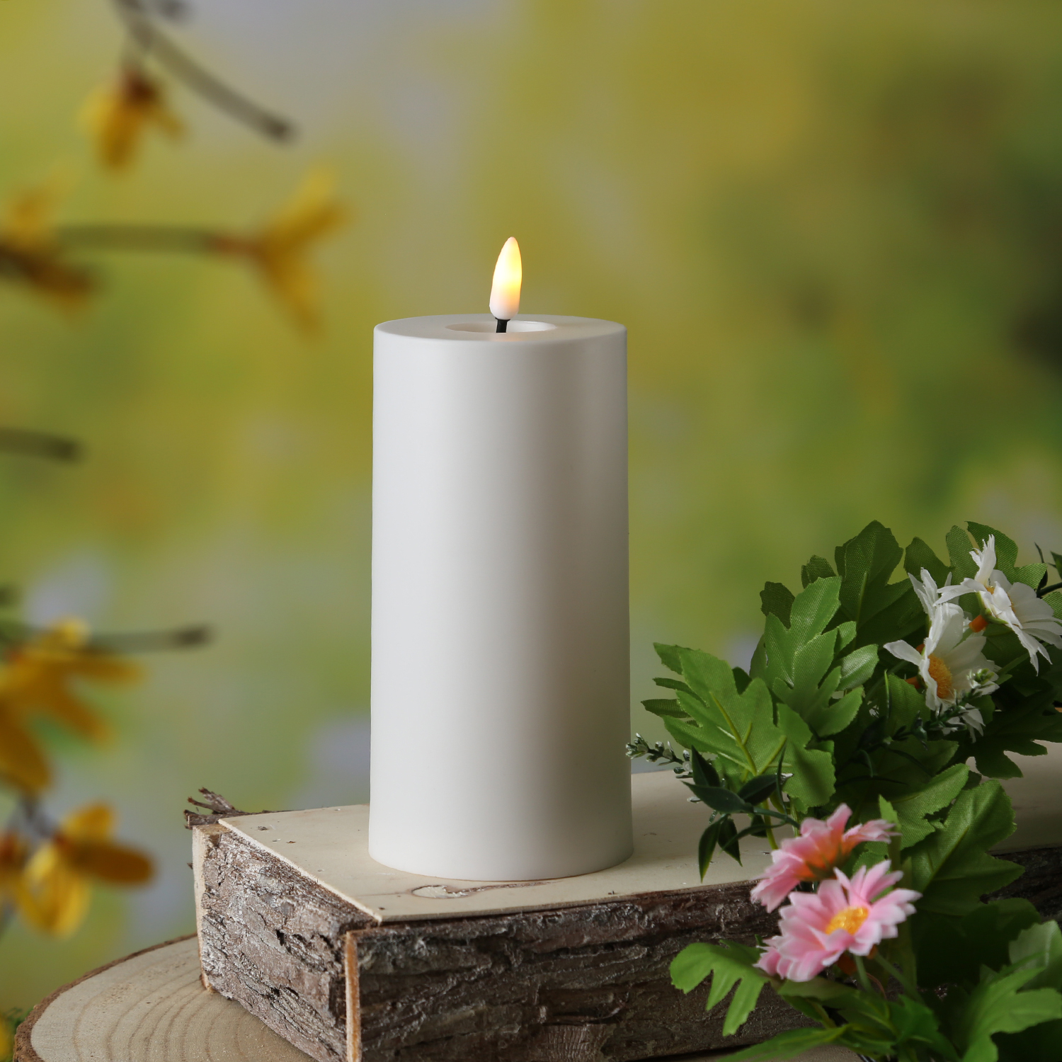 LED Kerze outdoor - Kunststoff - 3D Flamme - H: 17,5cm - D: 7,5cm - Timer - für Innen/Außen - weiß