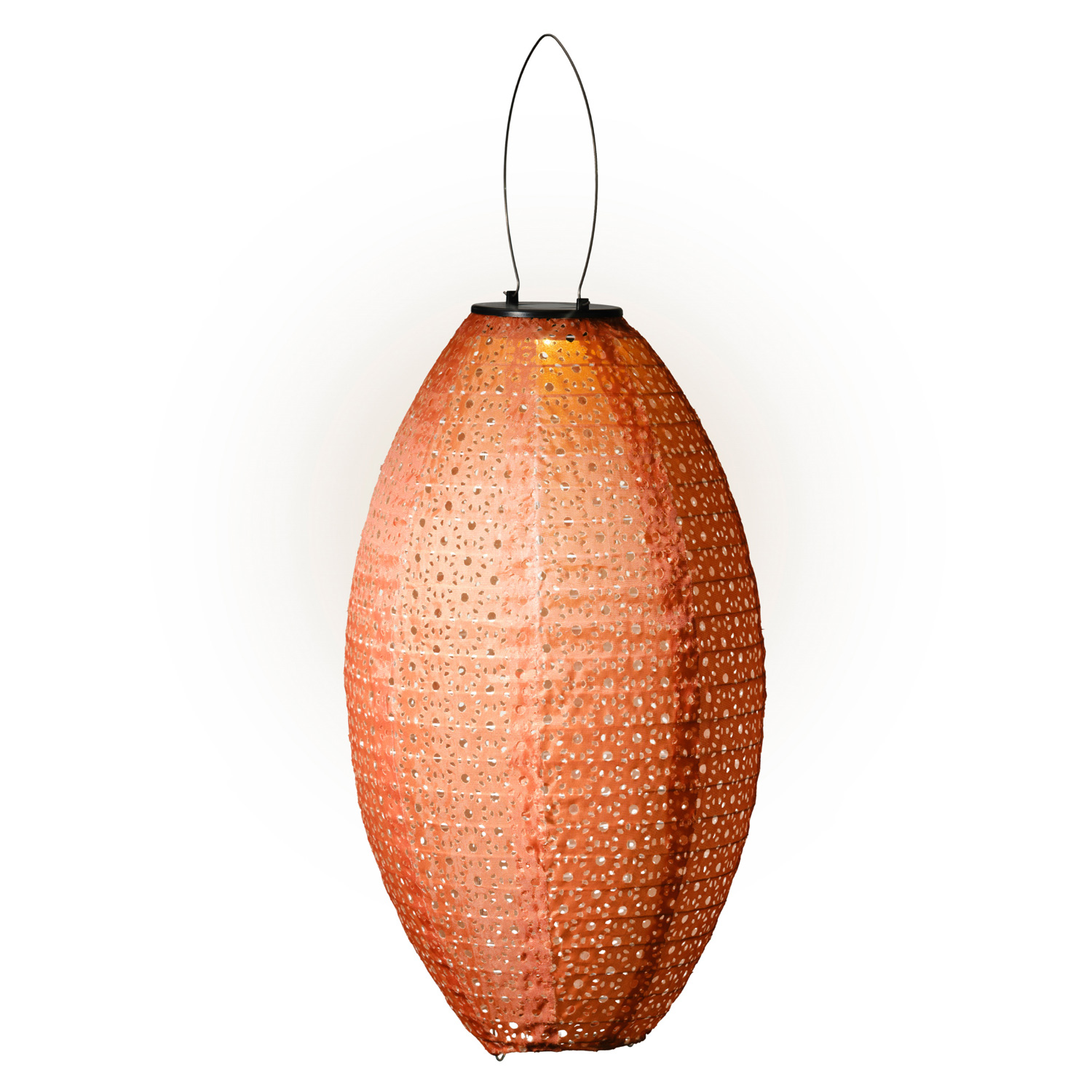 LED Solar Lampion oval - mit Blumenmuster - warmweiße LED - H: 38cm - D: 23cm - Lichtsensor - braun