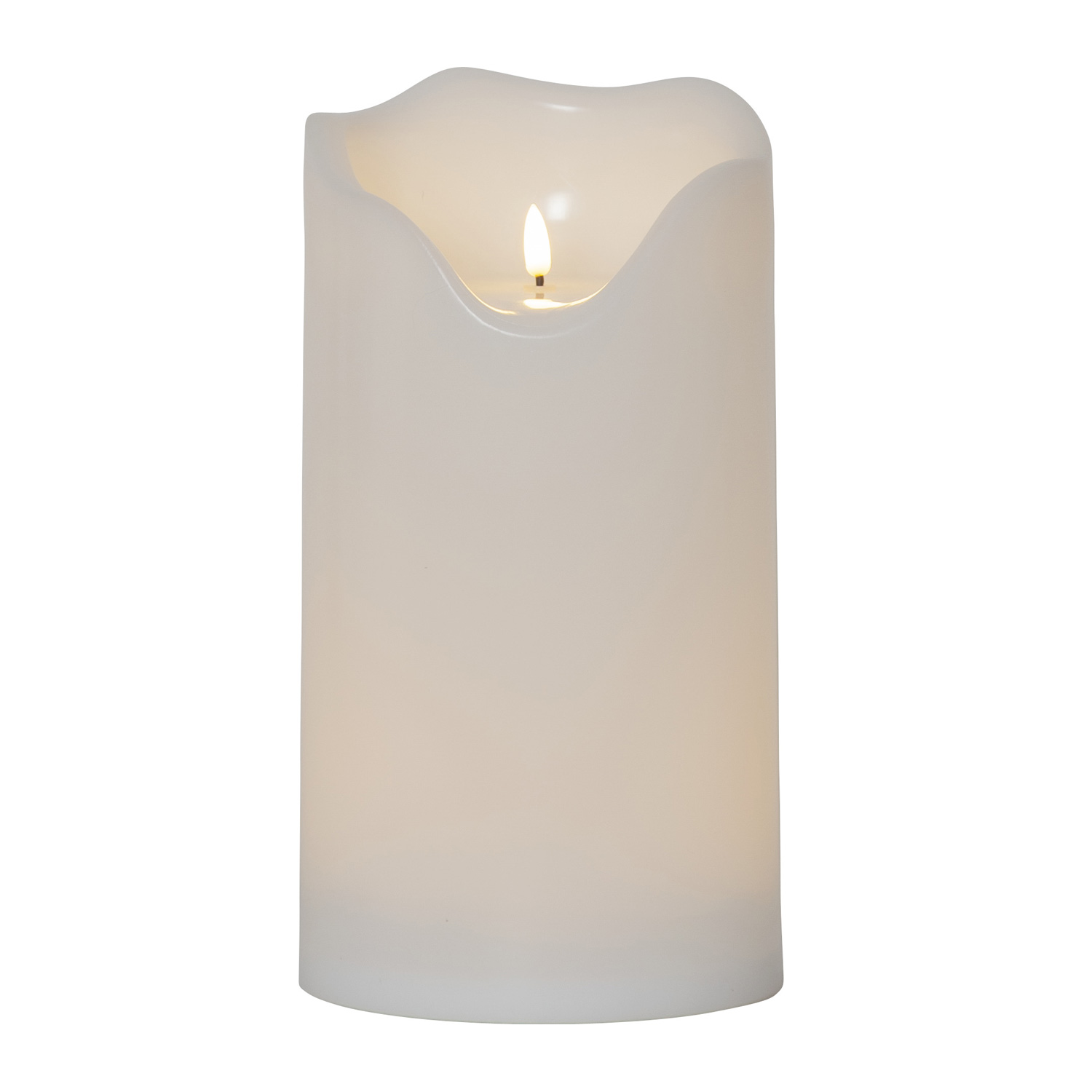 LED Stumpenkerze Flamme - Kunststoff - warmweiße 3D Flamme - H: 30cm - Timer - für Außen - weiß LED Stumpenkerze Flamme - Kunststoff - warmweiße 3D Flamme - H: 30cm - Timer - für Außen - weiß