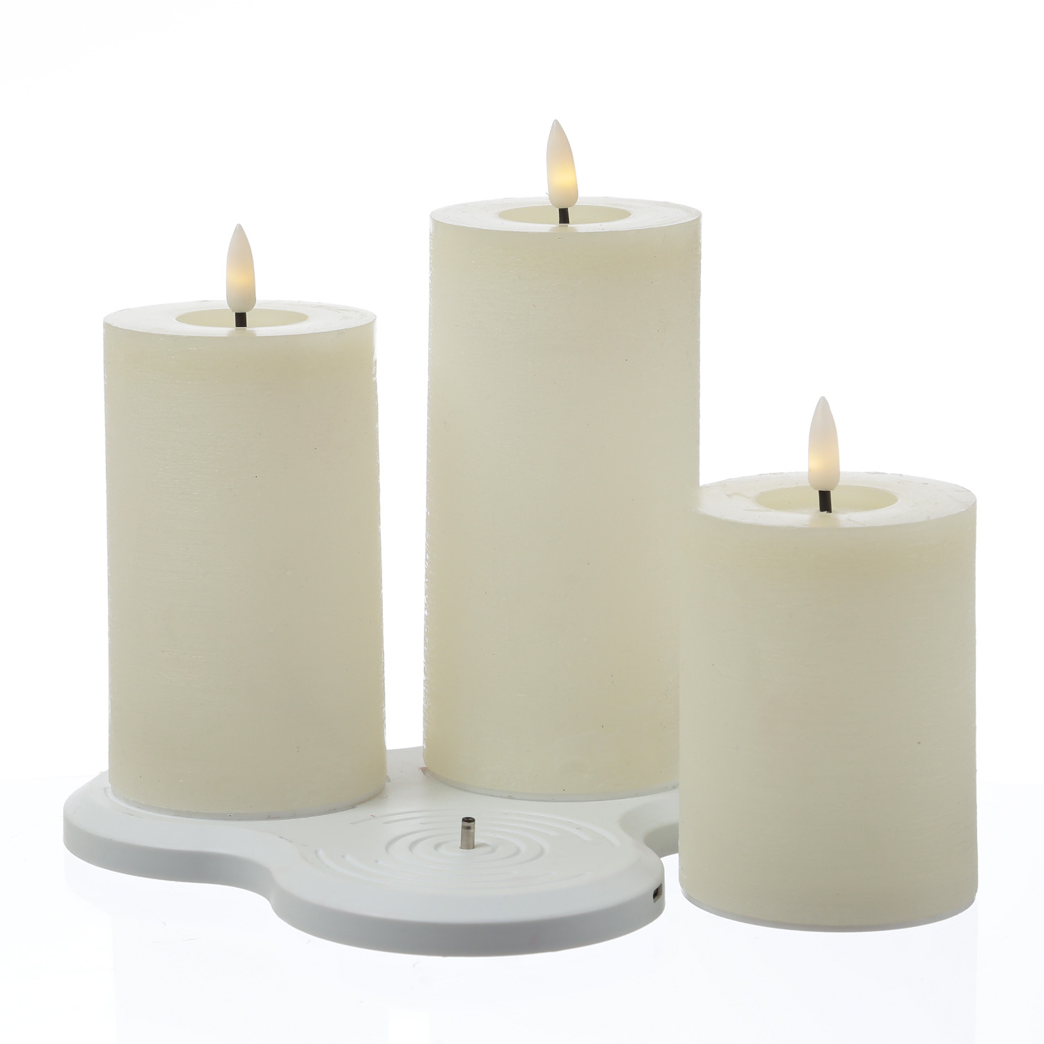 LED Kerzenset LISA - Rustik-Optik - Echtwachs - 3 Größen - mit Ladestation - creme - 3er Set LED Kerzenset LISA - Rustik-Optik - Echtwachs - 3 Größen - mit Ladestation - creme - 3er Set