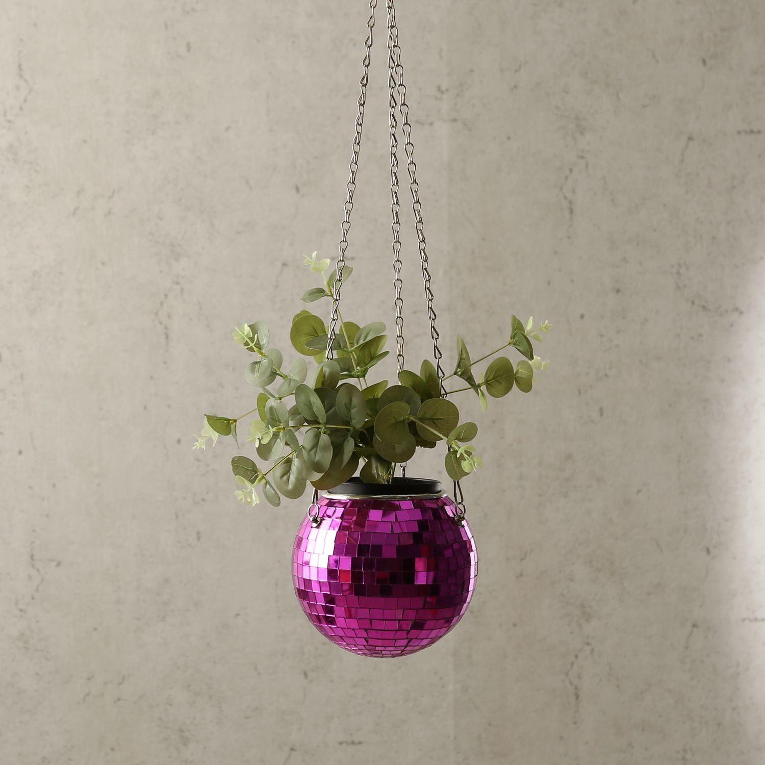 Blumenampel Discokugel - Spiegelkugel als Blumentopf - hängend - D: 15cm - pink