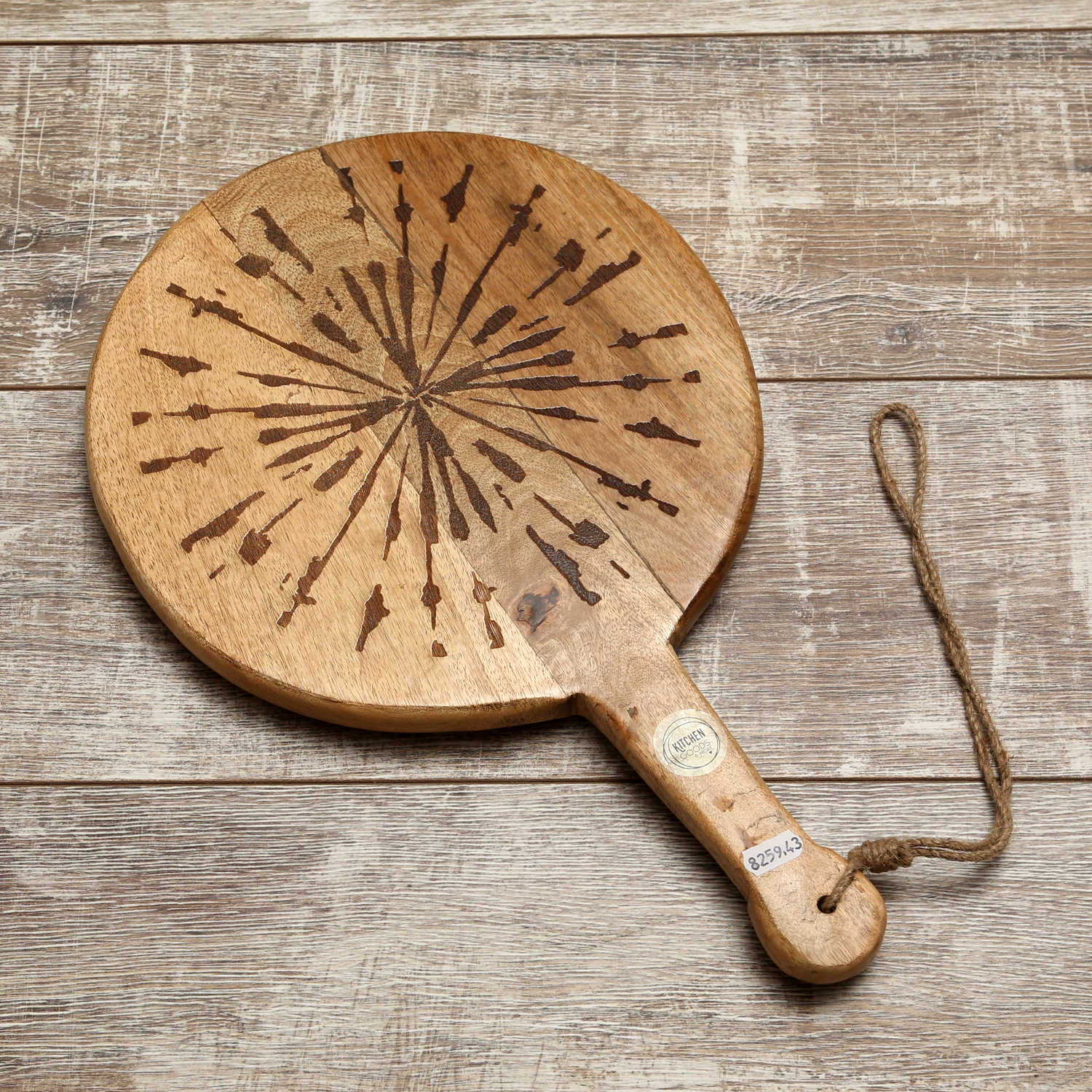 Schneidebrett PUSTEBLUME - Servierbrett - rund - Mangoholz - mit Griff - L: 46cm - natur