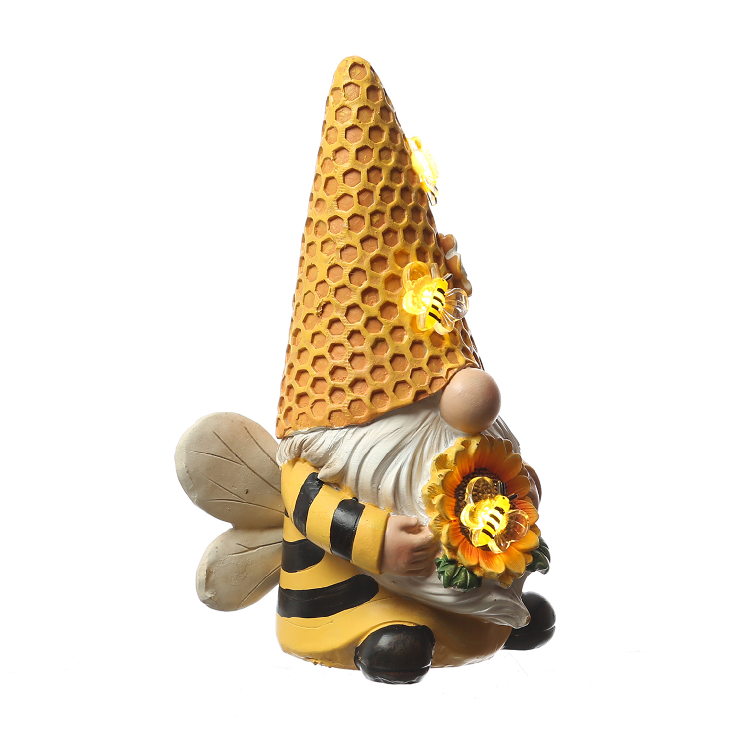 LED Solar Gartenzwerg Biene mit Blume - Gartenfigur - warmweiße LED - Lichtsensor - H: 17,5cm