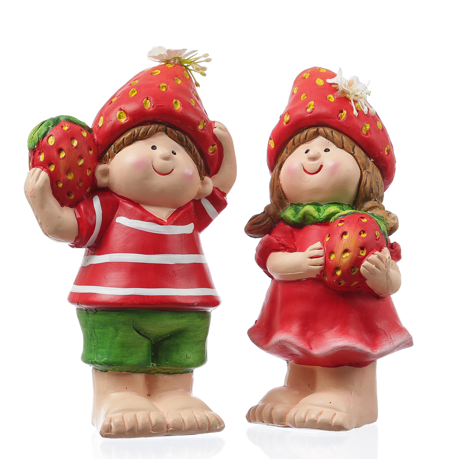 Dekofigur Erdbeerjunge Fritz - niedliche Gartenfigur mit Erdbeere - Keramik  - H: 18,5cm - rot