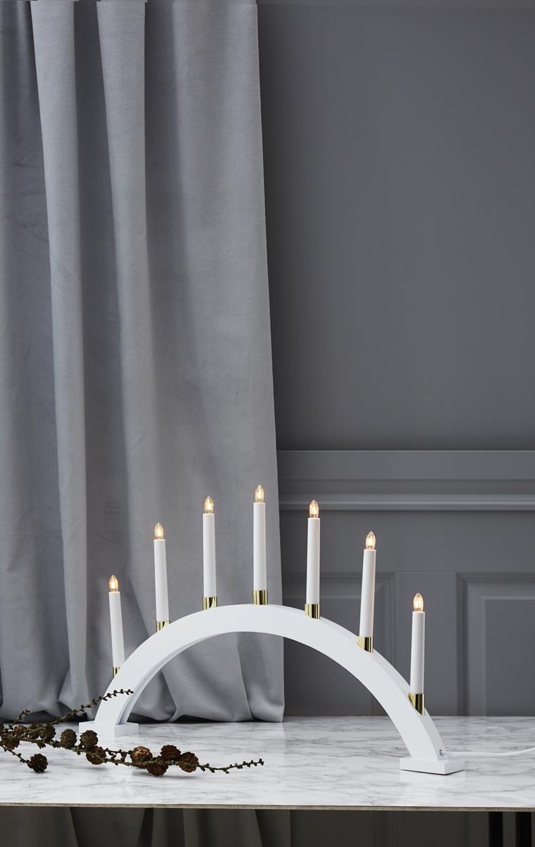 Lichterbogen GILLIAN - 7 warmweiße Glühlampen - L: 63cm, H: 40cm - Holz - Schalter - Weiß Lichterbogen GILLIAN - 7 warmweiße Glühlampen - L: 63cm, H: 40cm - Holz - Schalter - Weiß