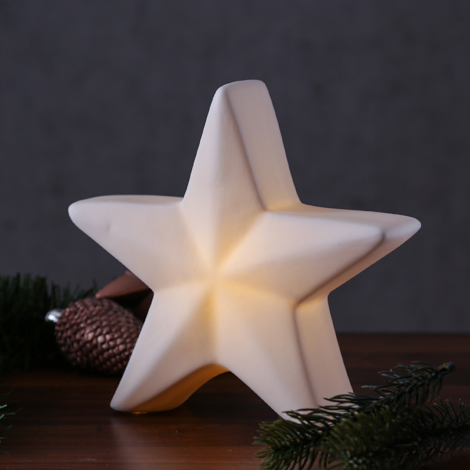 LED Stern - Dekostern - warmweiße LED - Porzellan - H: 19cm - inkl. Batterie - für Innen - weiß LED Stern - Dekostern - warmweiße LED - Porzellan - H: 19cm - inkl. Batterie - für Innen - weiß