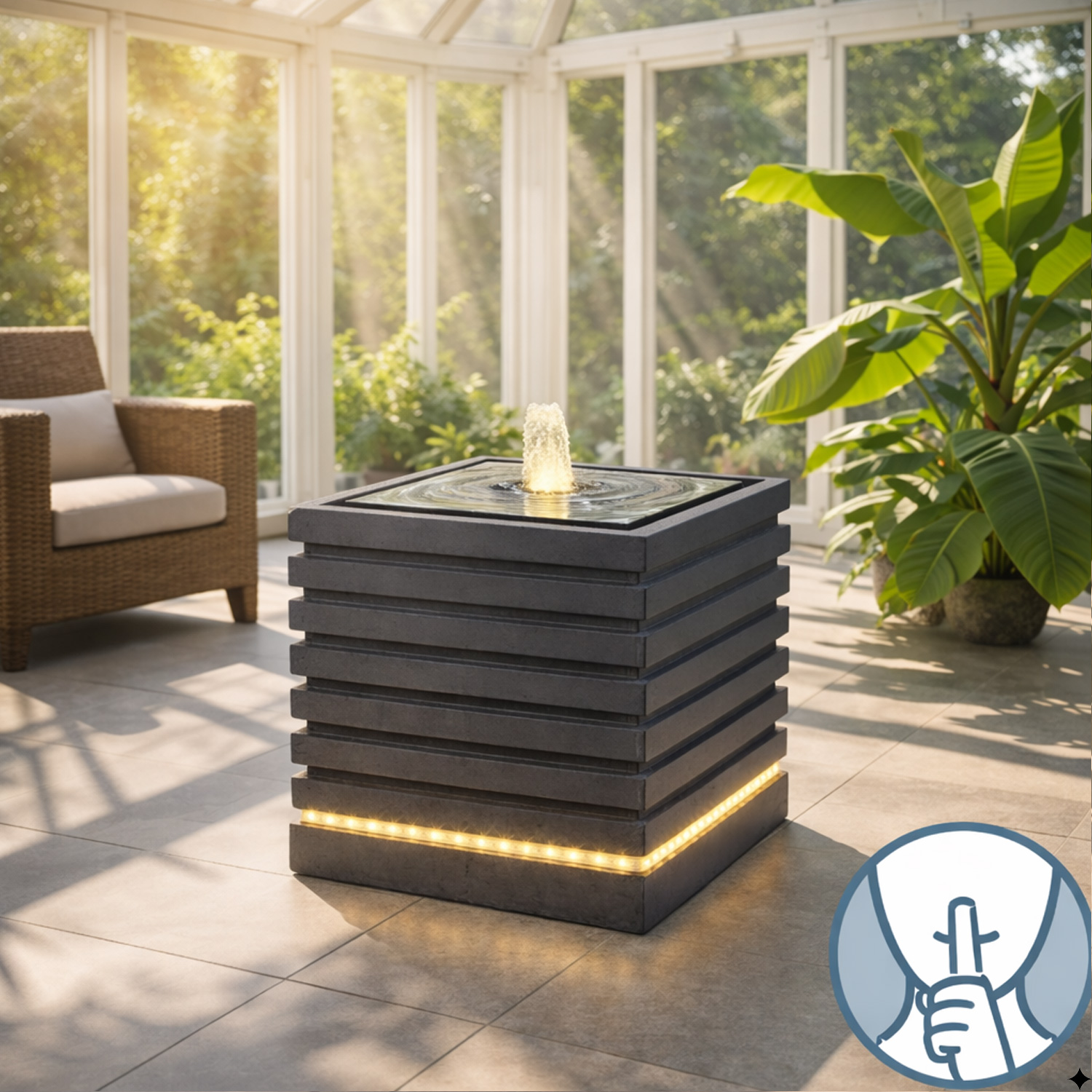 Brunnen Würfel mit Rippen - LED Beleuchtung - 35cm - Kreislaufpumpe
