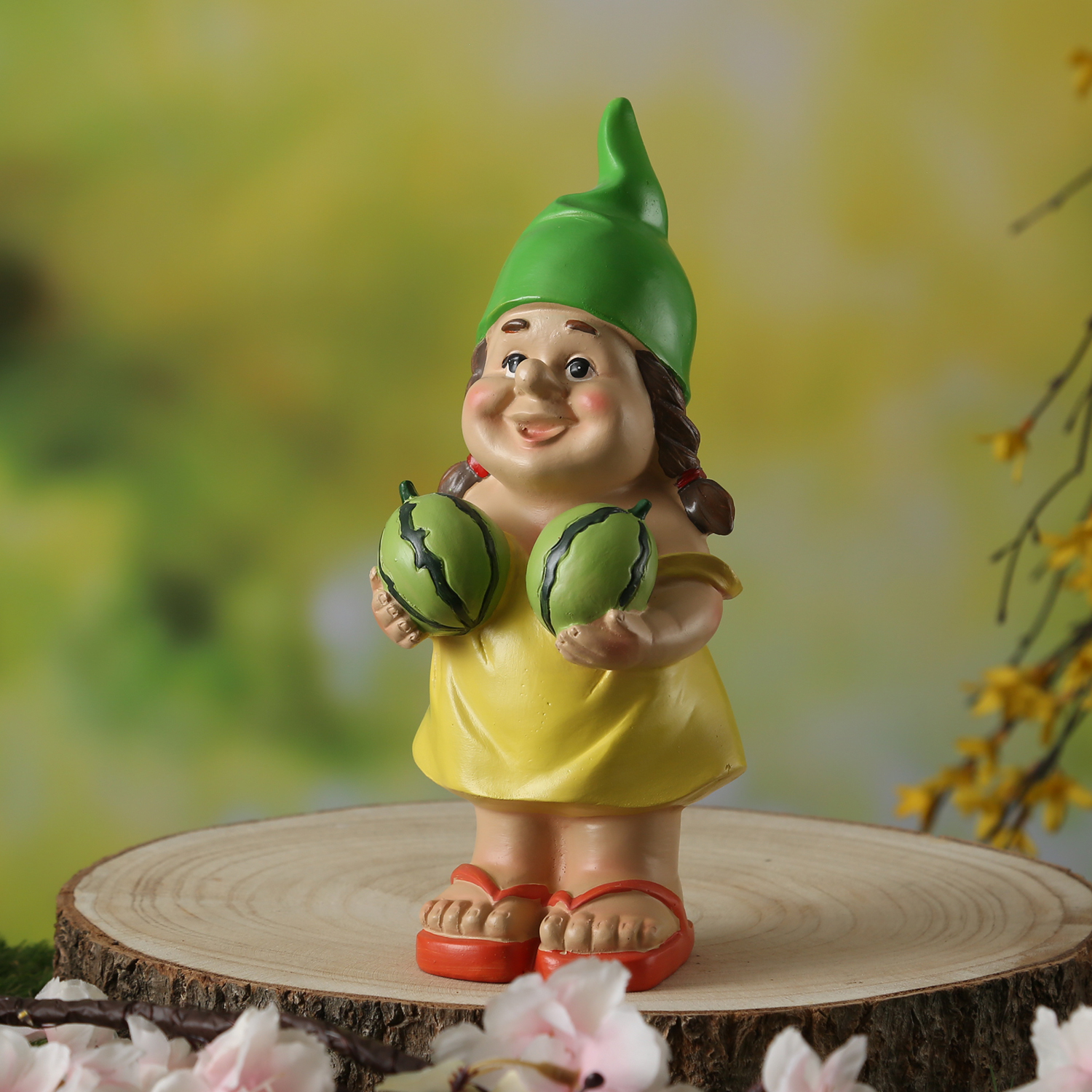 Gartenzwerg MAGDA mit Melonen - Gartenfigur  - Polyresin - H: 22,5cm