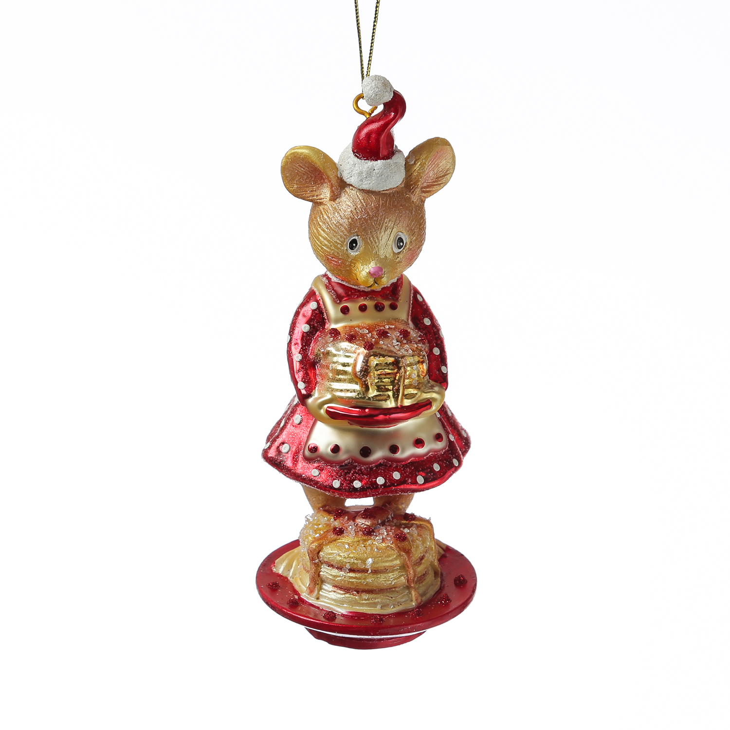 Weihnachtsbaumschmuck Mäuschen mit Pfannkuchen - Christbaumschmuck - Glas - H: 15cm - rot Weihnachtsbaumschmuck Mäuschen mit Pfannkuchen - Christbaumschmuck - Glas - H: 15cm - rot