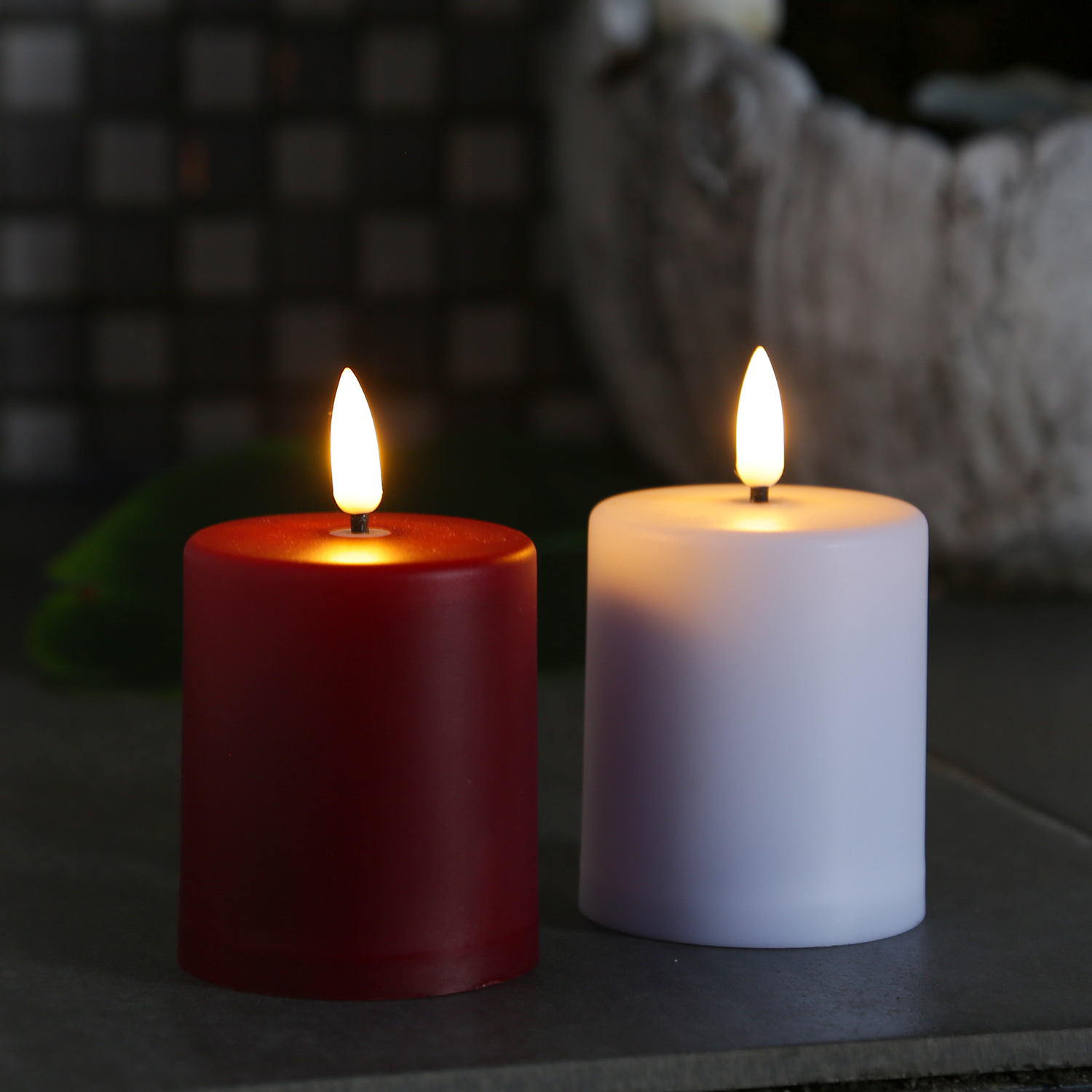 LED Mini Kerze/Grabkerze - H: 10cm/D: 6,1cm - Timer/Sensor - für Innen/Außen - bis 1200h - weiß LED Mini Kerze/Grabkerze - H: 10cm/D: 6,1cm - Timer/Sensor - für Innen/Außen - bis 1200h - weiß