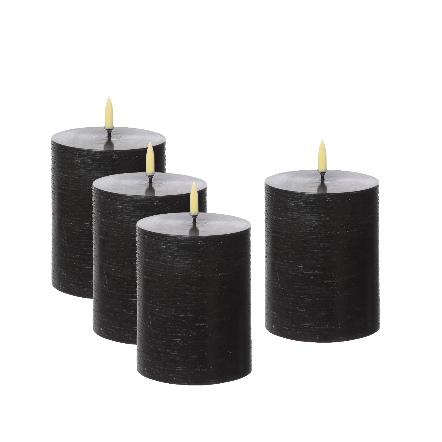 LED Kerzenset PIA - Rustik-Optik - H: 10cm - inkl. Batterien und Fernbedienung - schwarz - 4er Set LED Kerzenset PIA - Rustik-Optik - H: 10cm - inkl. Batterien und Fernbedienung - schwarz - 4er Set