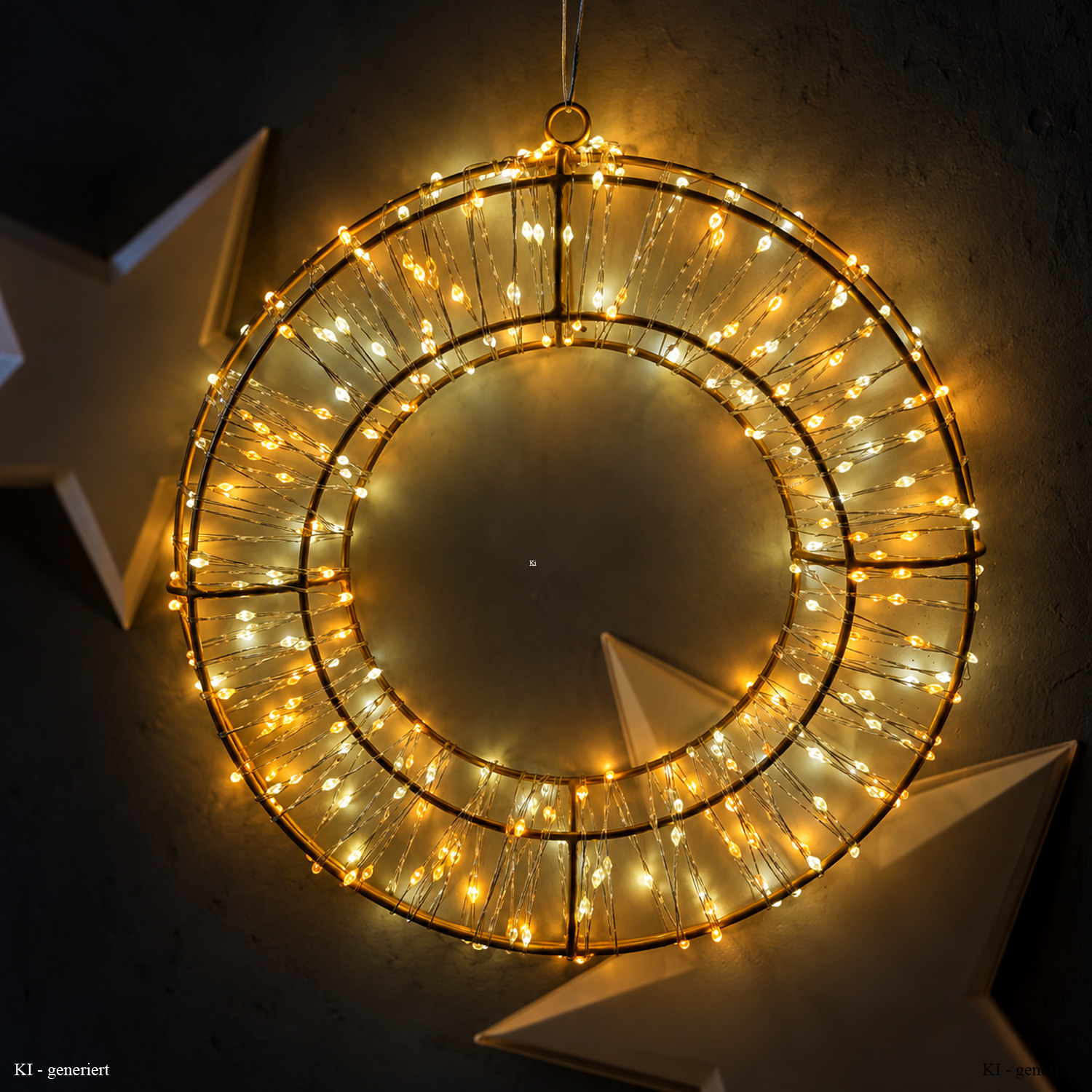 LED Kranz abgeflacht - goldener Lichterkranz mit 400 LED - D: 30cm - 8Modi/Timer - Innen/Außen