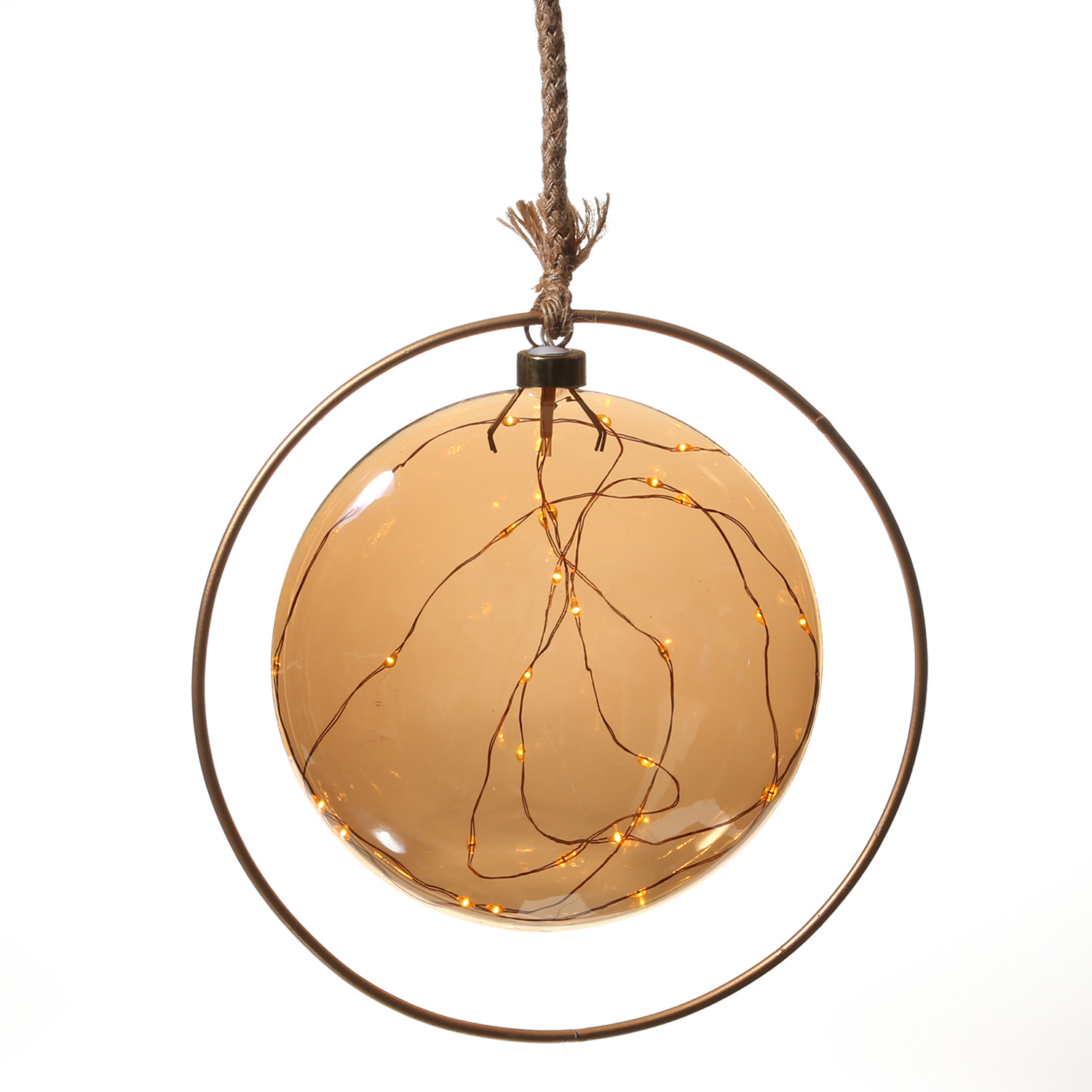 LED Glaskugel JUTTA - mit Juteseil und Ring - 40 bernsteinfarbene LED - D: 26cm - Timer - bernstein LED Glaskugel JUTTA - mit Juteseil und Ring - 40 bernsteinfarbene LED - D: 26cm - Timer - bernstein