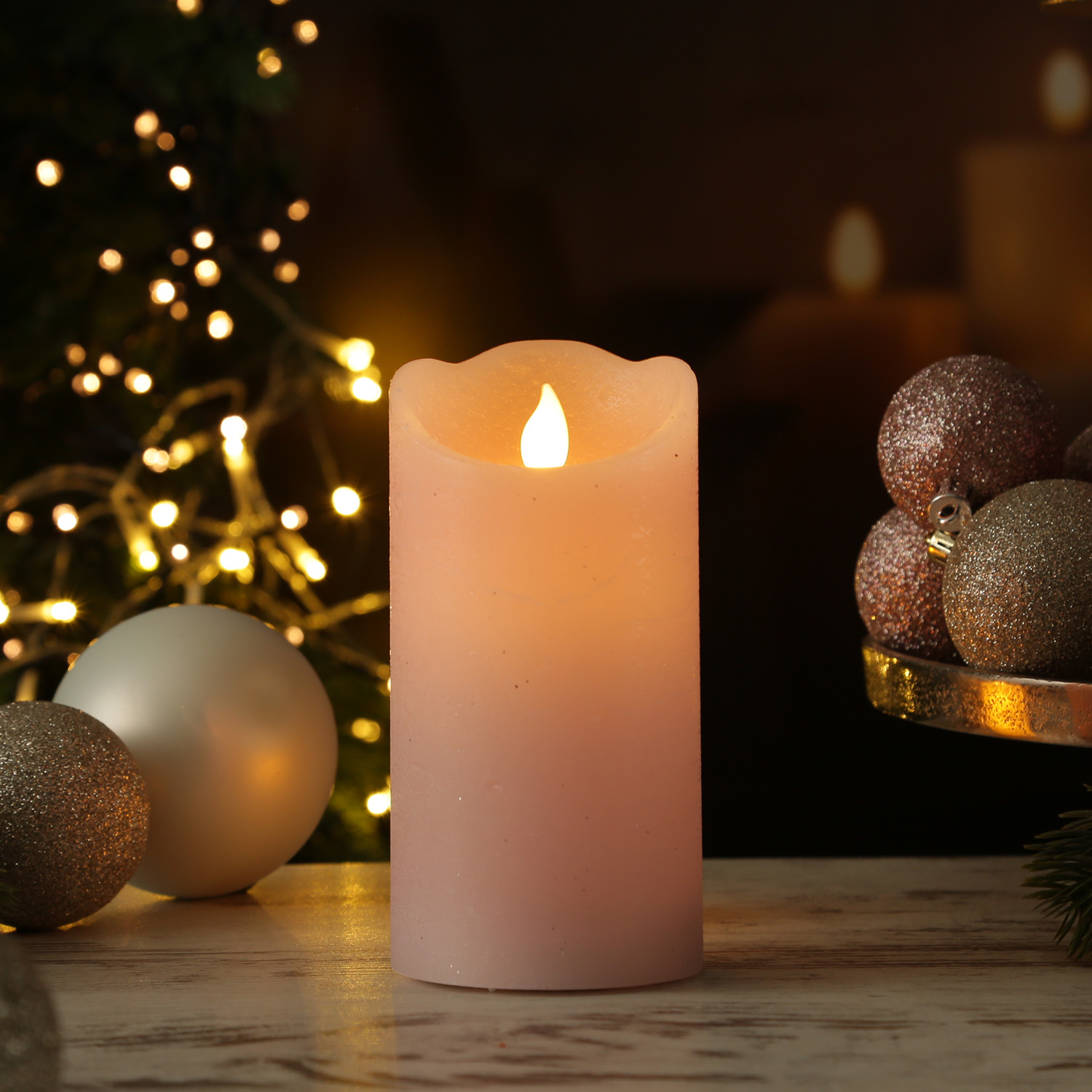 LED Kerze mit beweglicher Flamme - Rustik-Optik - Echtwachs - Timer - H: 15cm - D: 7,5cm - rosa LED Kerze mit beweglicher Flamme - Rustik-Optik - Echtwachs - Timer - H: 15cm - D: 7,5cm - rosa