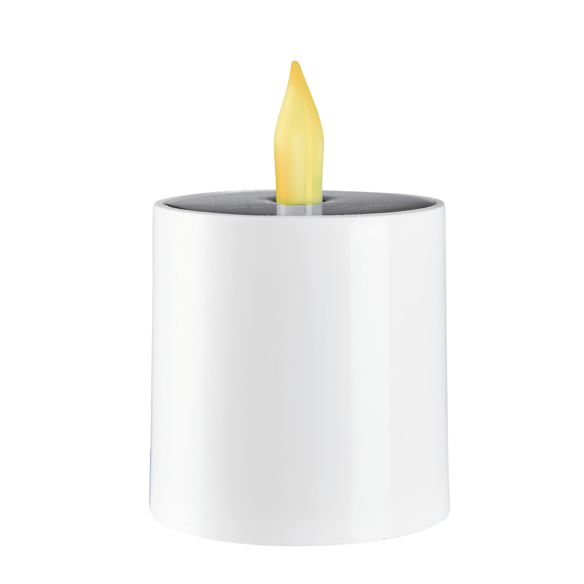 LED Solar Kerze Saul - flackernde gelbe LED - H: 11cm - D: 7,3cm - Dämmerungssensor - weiß LED Solar Kerze Saul - flackernde gelbe LED - H: 11cm - D: 7,3cm - Dämmerungssensor - weiß