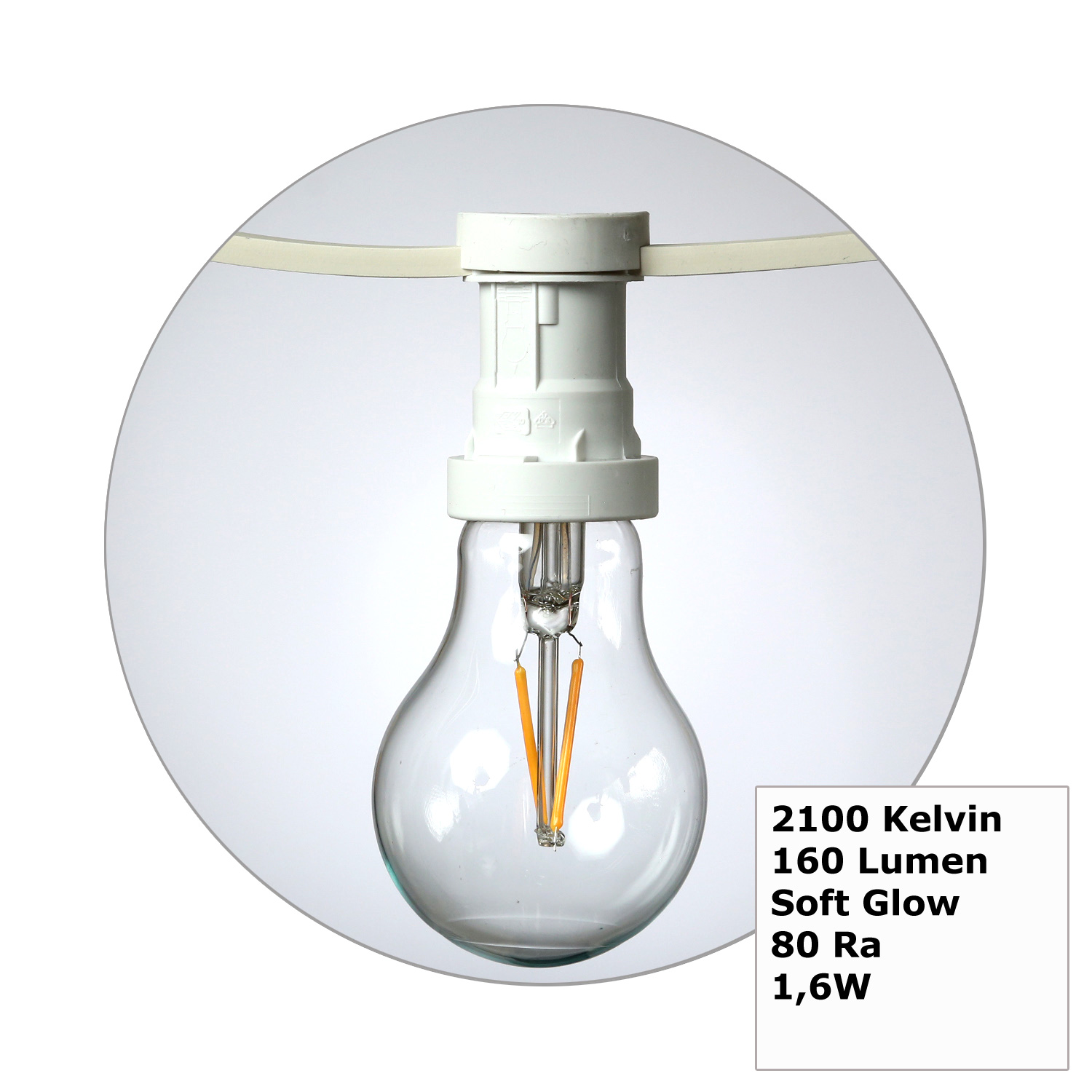 Illu-/Partylichterkette 5m - Außenlichterkette weiß - Made in Germany - 5 Edison LED Filamentlampen Illu-/Partylichterkette 5m - Außenlichterkette weiß - Made in Germany - 5 Edison LED Filamentlampen