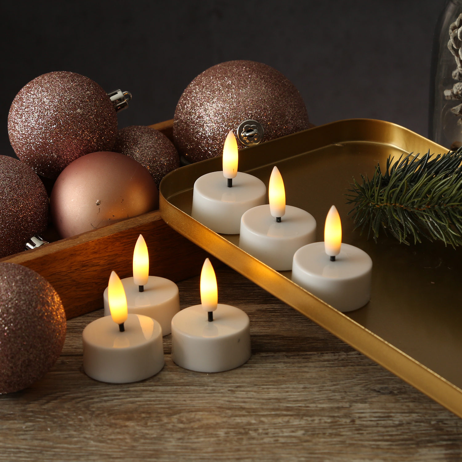 LED Mini Teelichter - Kunststoff - inkl. Batterien - Timer - D: 3,8cm - weiß - 6 Stück