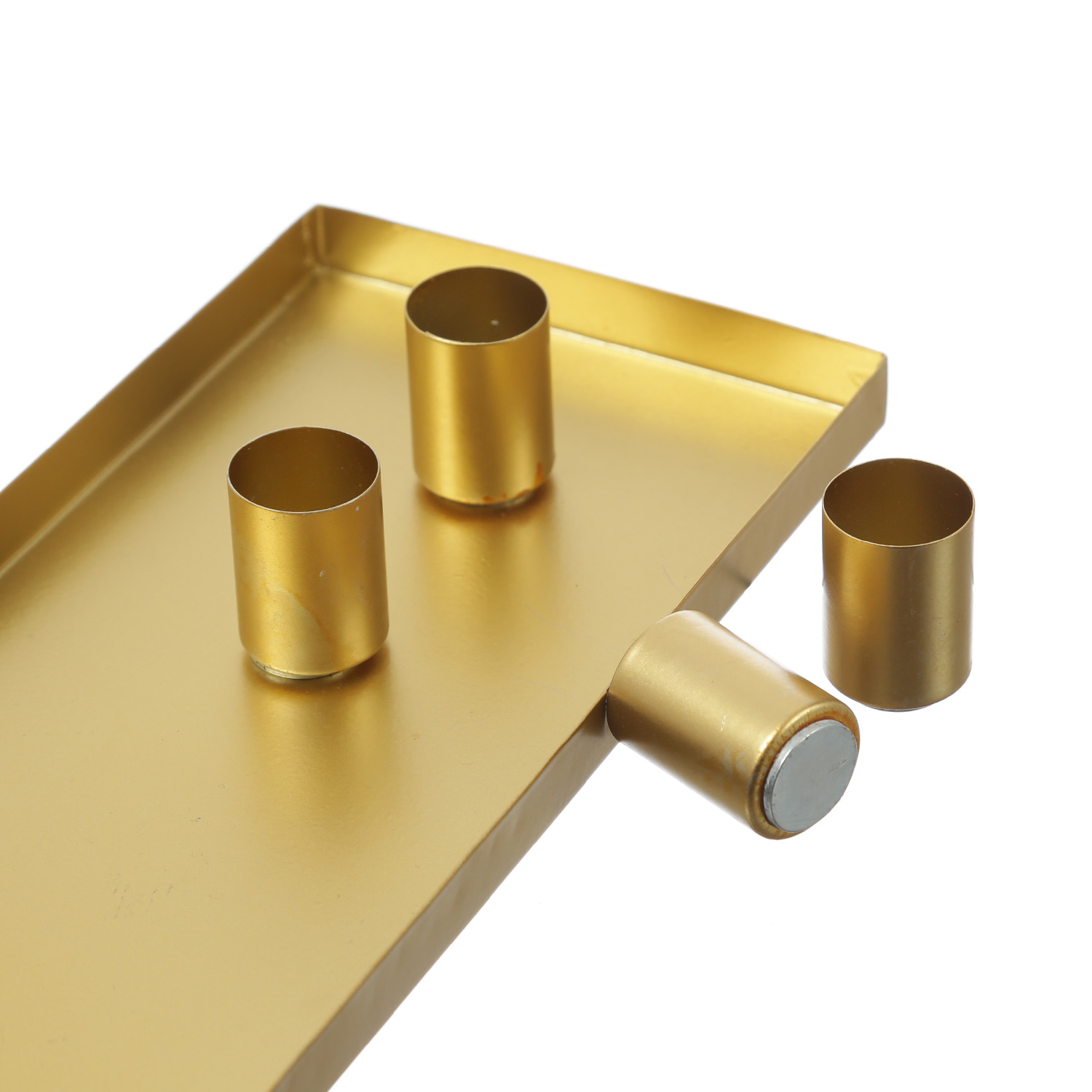 Stabkerzenhalter magnetisch - Kerzenständer für 4 Stabkerzen - Kerzentablett - 29x12cm - gold