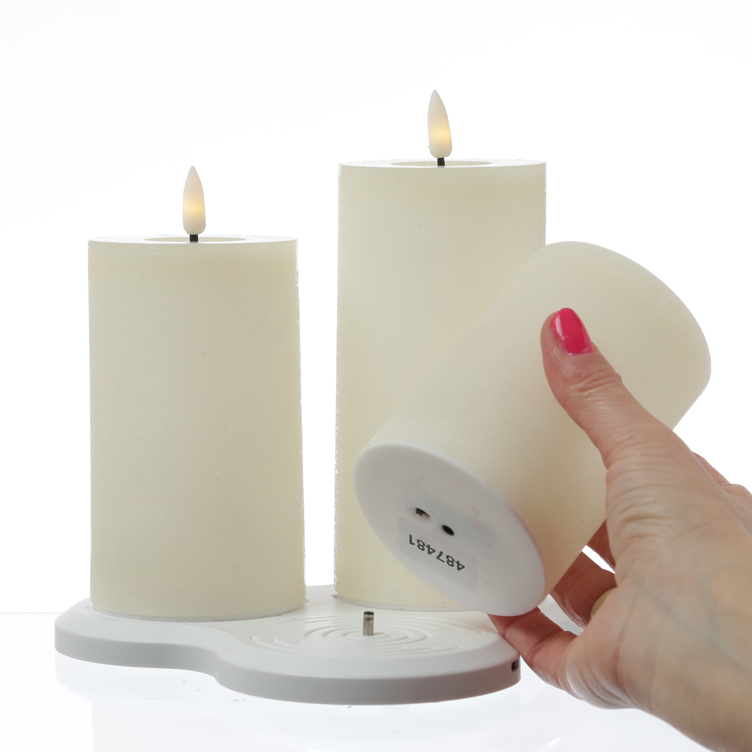 LED Kerzenset LISA - Rustik-Optik - Echtwachs - 3 Größen - mit Ladestation - creme - 3er Set