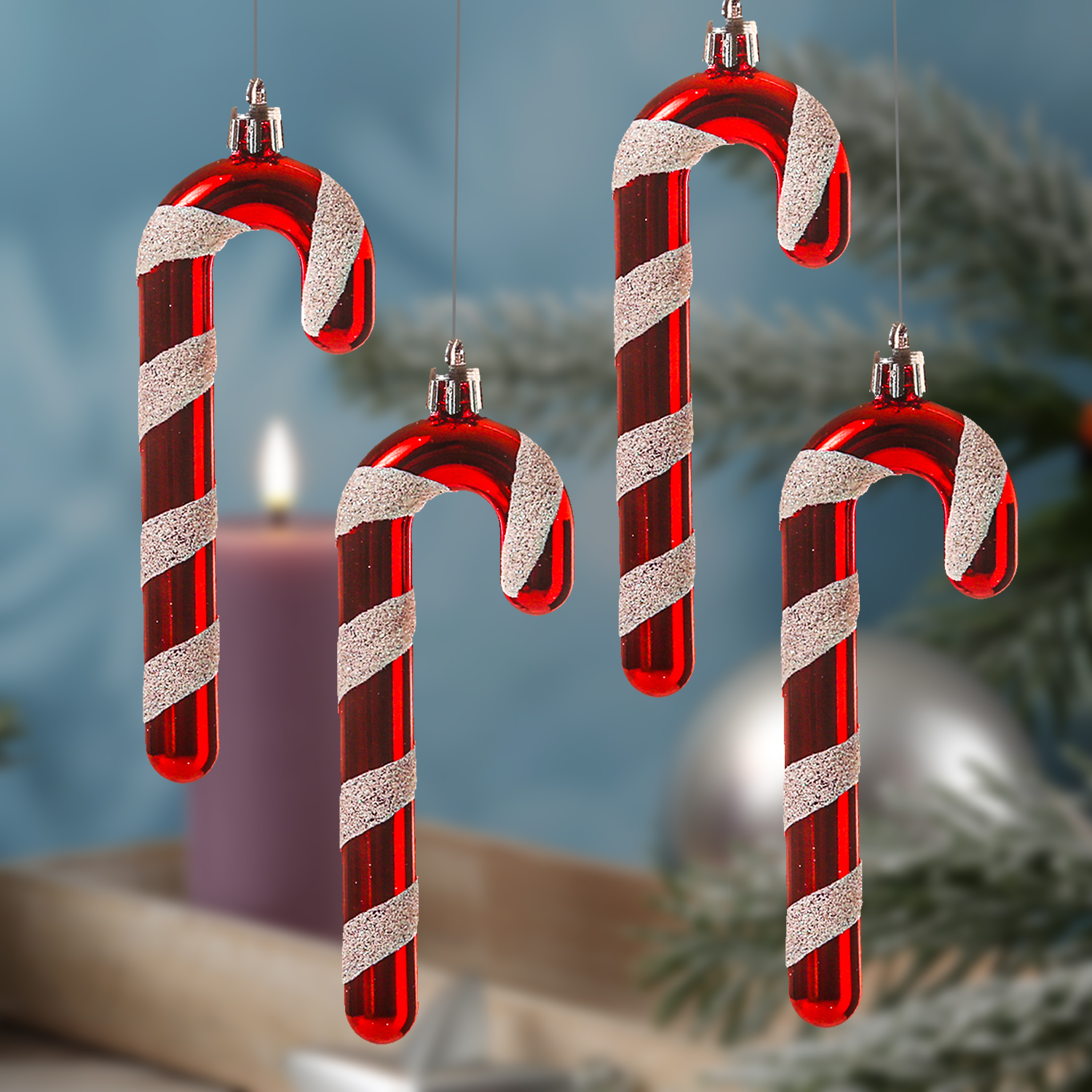 Weihnachtsbaumschmuck ZUCKERSTANGE - bruchfest - inkl. Aufhänger - H: 12cm - rot, weiß - 4er Set Weihnachtsbaumschmuck ZUCKERSTANGE - bruchfest - inkl. Aufhänger - H: 12cm - rot, weiß - 4er Set