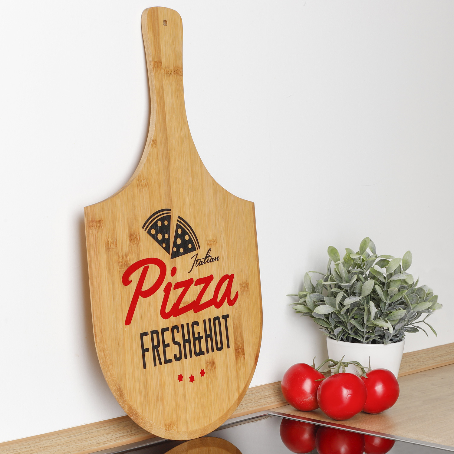 Pizzabrett zum Servieren - für 30cm Pizzen - 53,5x30,5x0,9cm Bambusholz