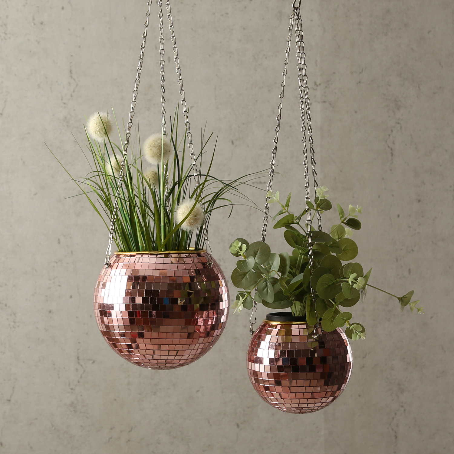 Blumenampel Discokugel - Spiegelkugel als Blumentopf - hängend - D: 15cm - kupfer