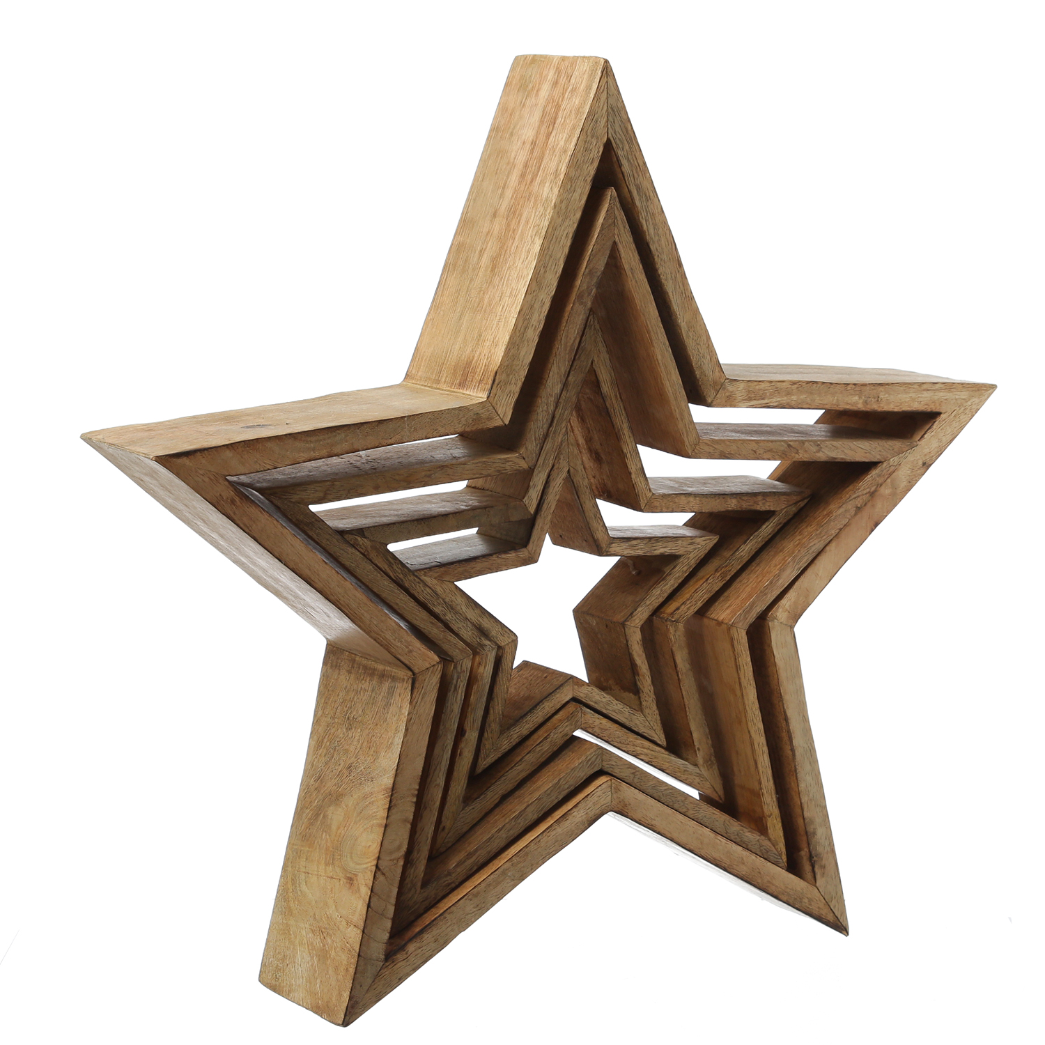 Dekosterne aus Mangoholz - stehend - 4 verschiedene Größen - naturbelassen - 4er Set