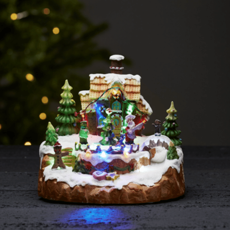LED-Weihnachtszene "Candyville" Lebkuchenhaus - 12 bunte LED - H: 18cm - bunt