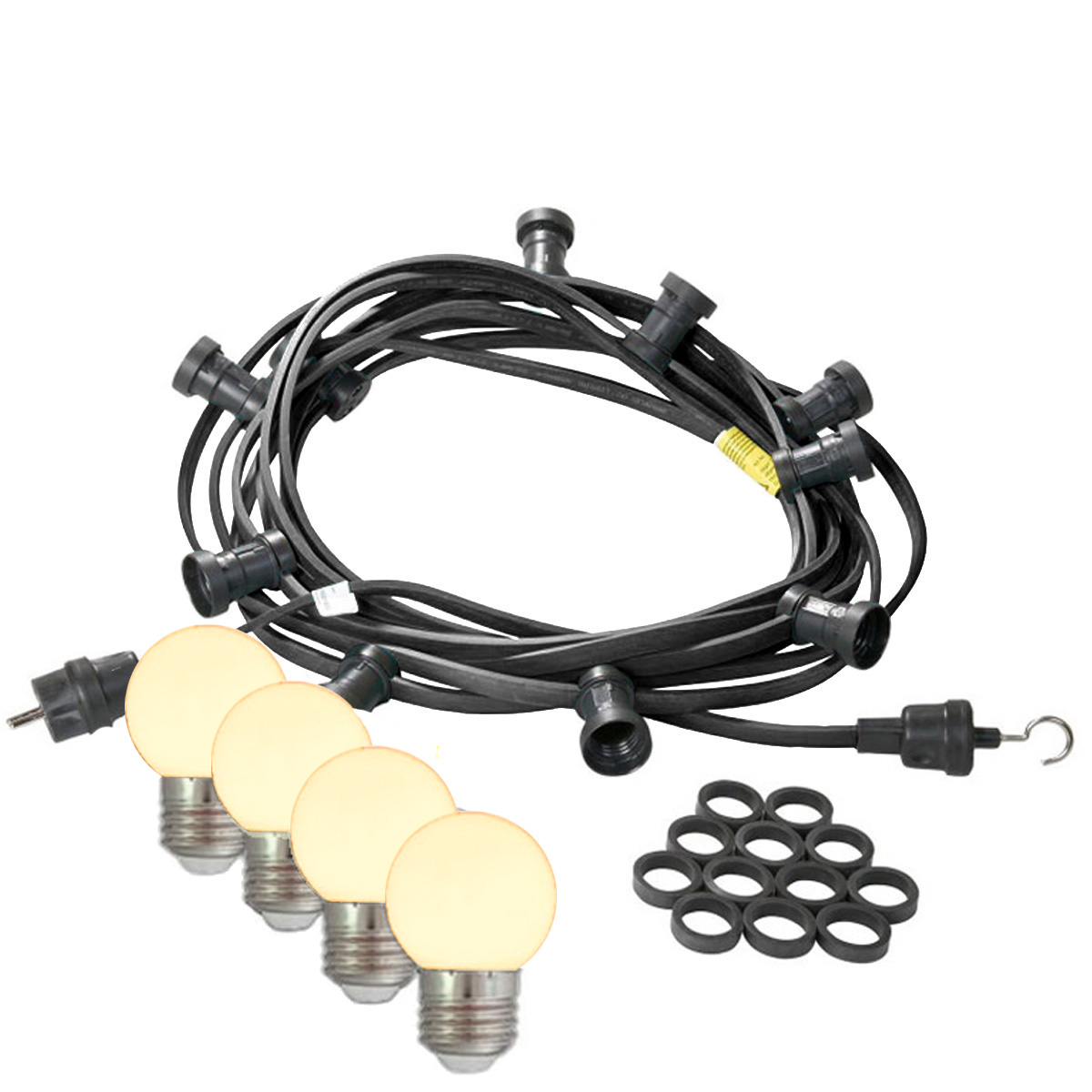 Illu-/Partylichterkette 5m - Außenlichterkette schwarz - Made in Germany 5 warmweiße LED Kugellampen Illu-/Partylichterkette 5m - Außenlichterkette schwarz - Made in Germany 5 warmweiße LED Kugellampen